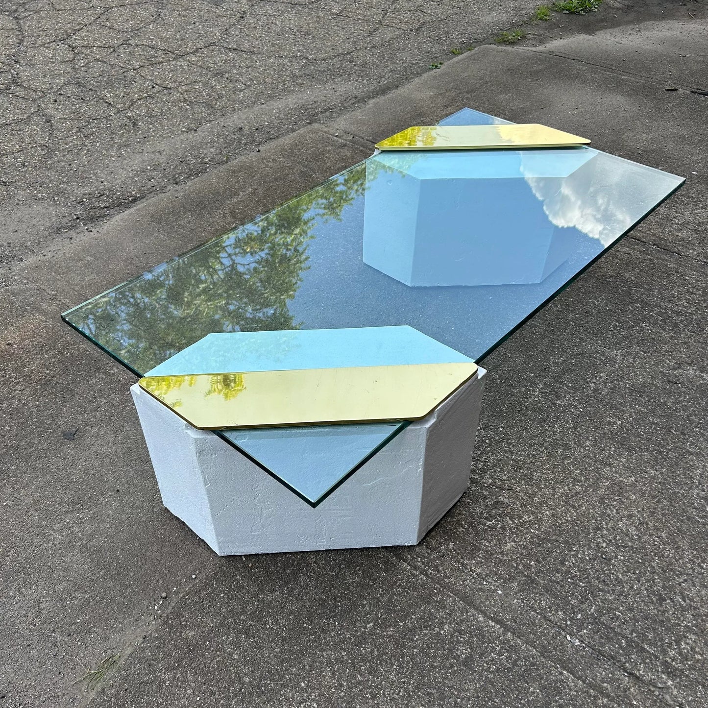 1980s Plaster Brass and Glass Coffee Table