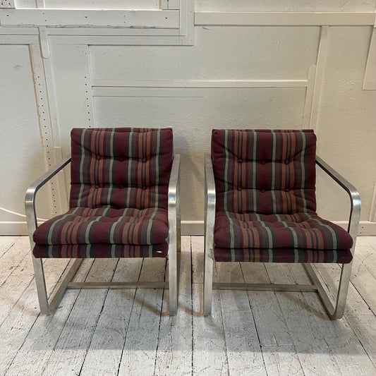 Mid Century Modern Brushed Aluminum Club Chairs