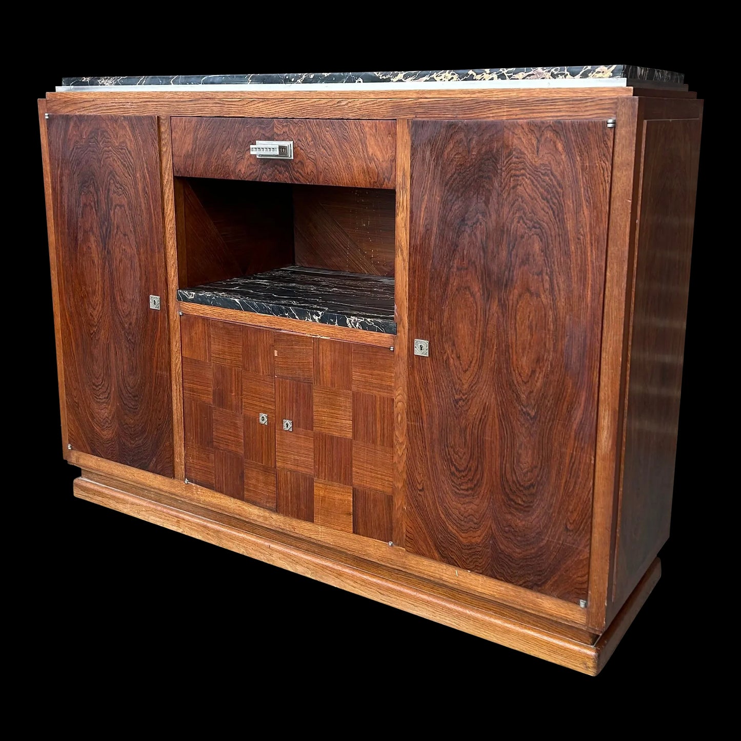 Early 20th Century Rosewood and Marble Bar by Jules Cayette