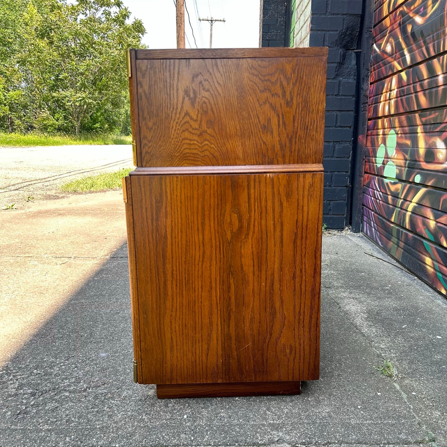 Lexington Campaign Style Pecan and Brass Dry Bar