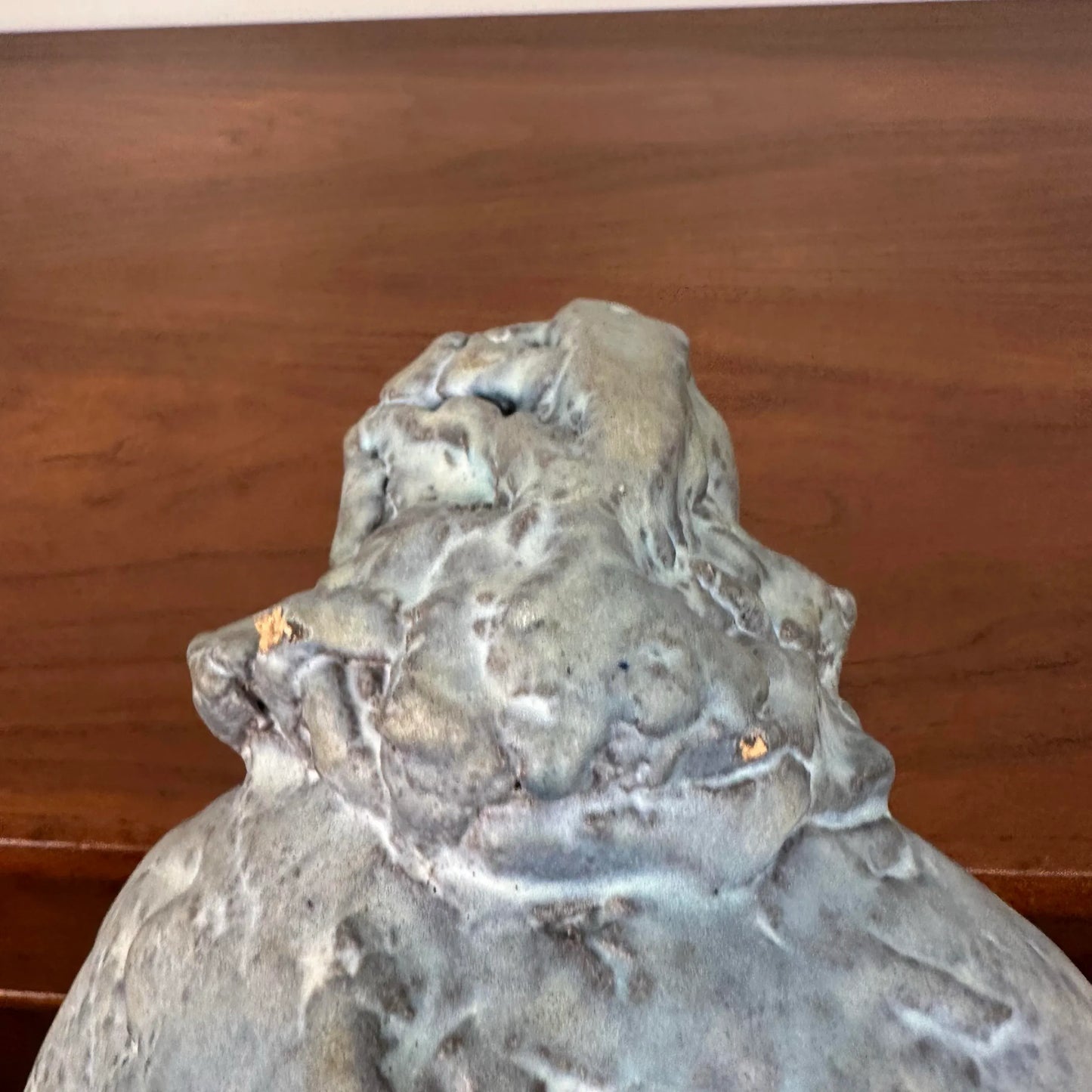 Solid Ceramic Nude Sculpture in Blue Glaze Unknown Artist