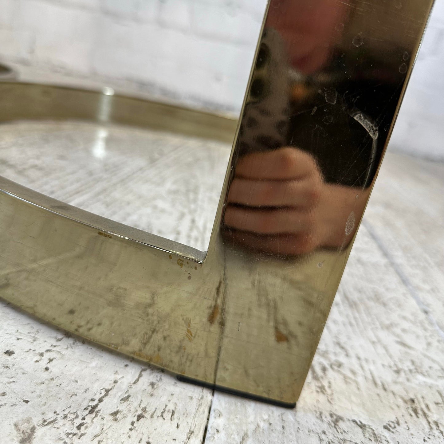 Glass and Brass Dining Set With Four Chairs Knoll Style Flat Bar Milo Baughman