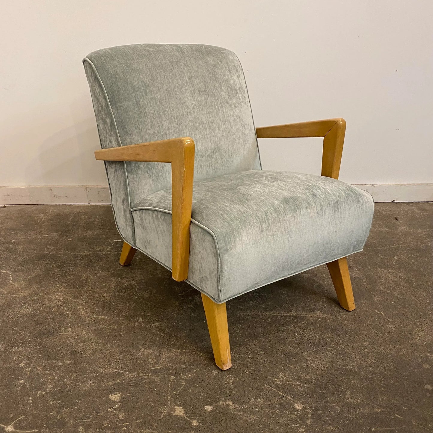 Mid 20th Century Reupholstered Arm Chairs in Teal Velvet