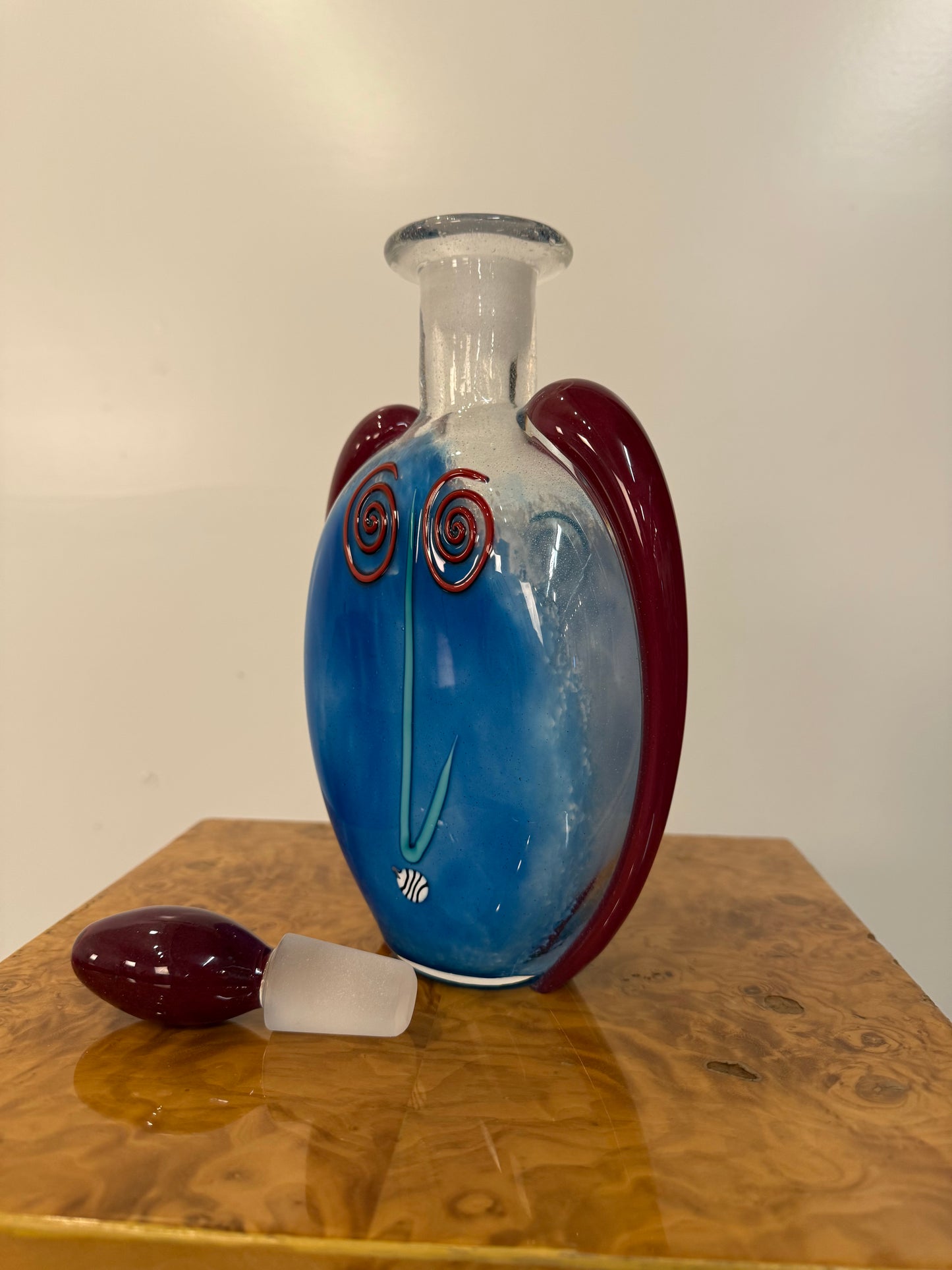 1993 Fineline Studios by Kerry Feldman Handblown Glass Decanter With Face