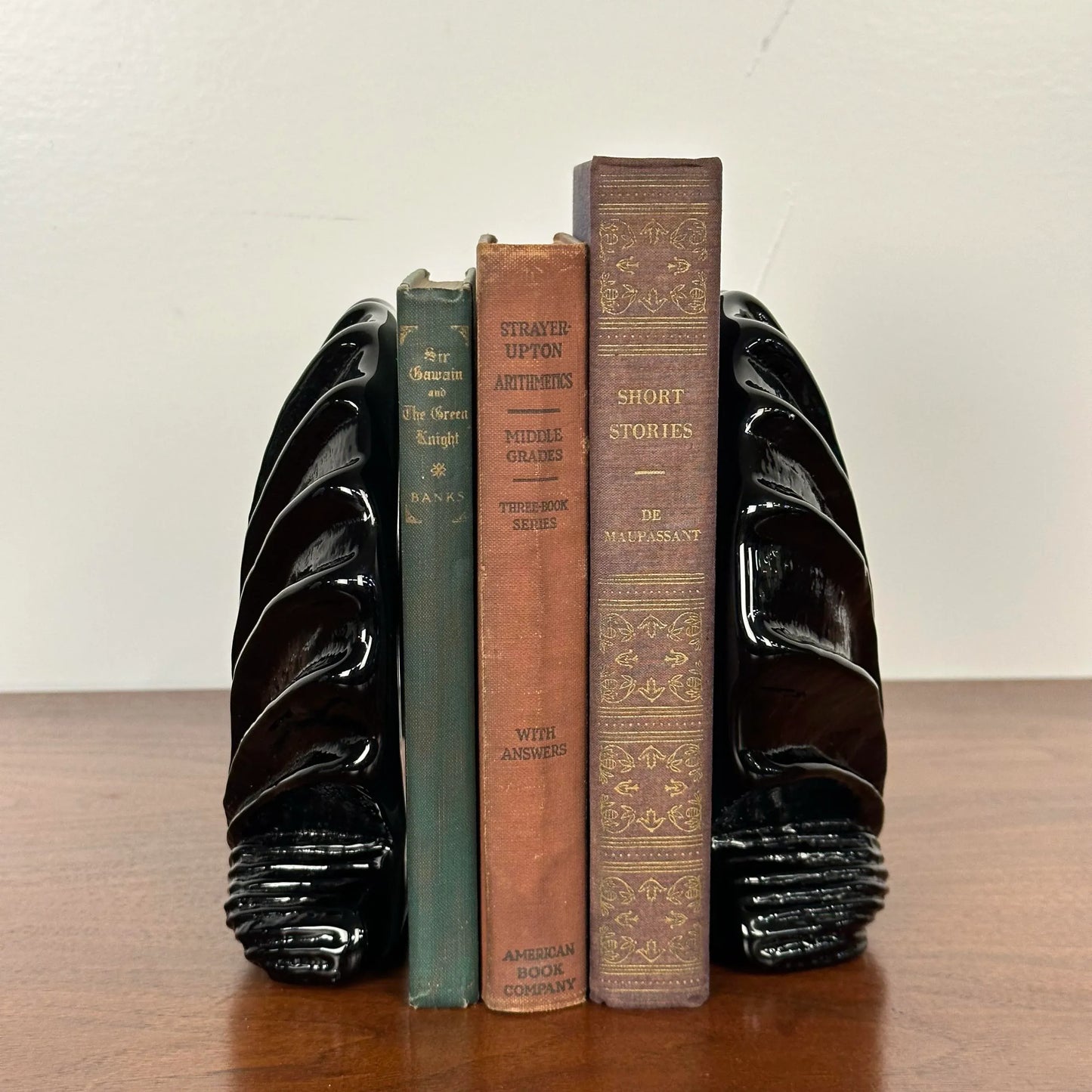 Pair of Blenko Glass Green Teal Clam Shell Bookends