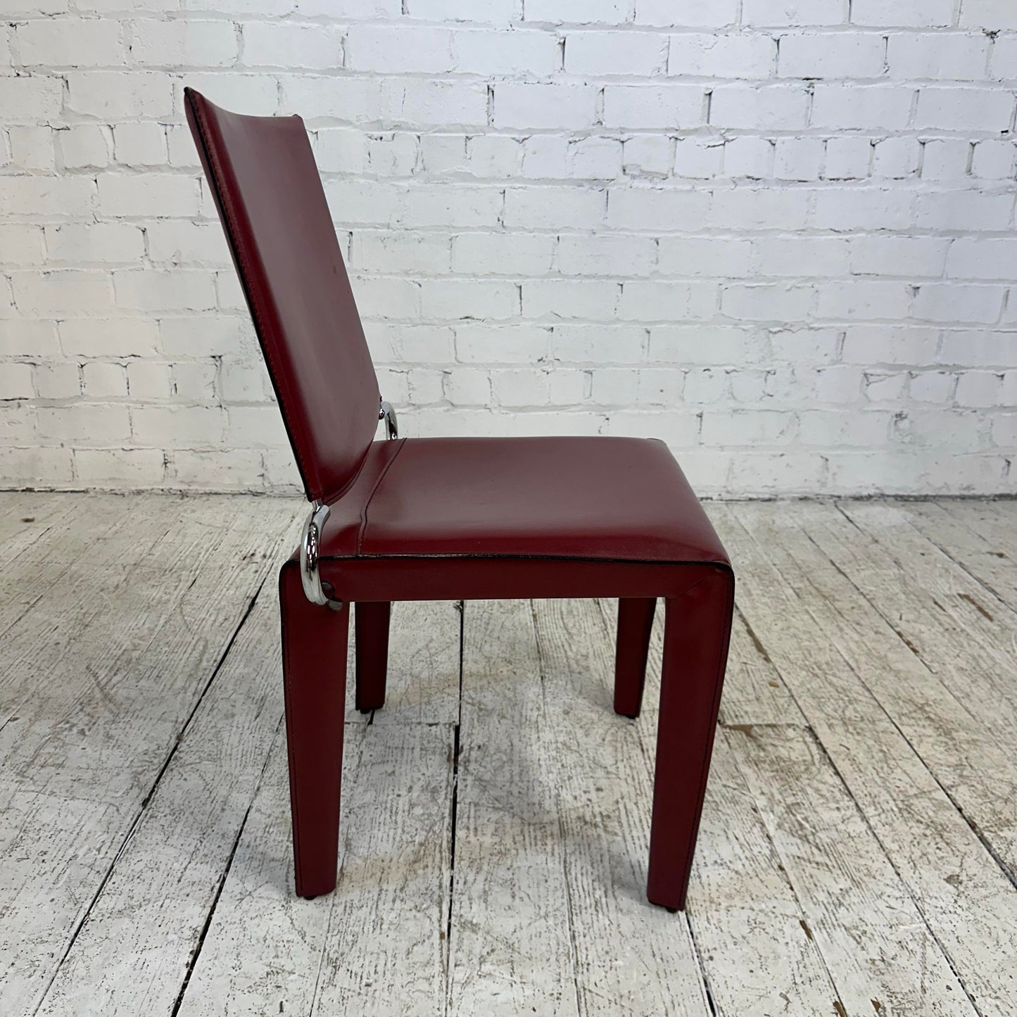 Maroon Leather and Chrome Italian Designed Chair by Arper.