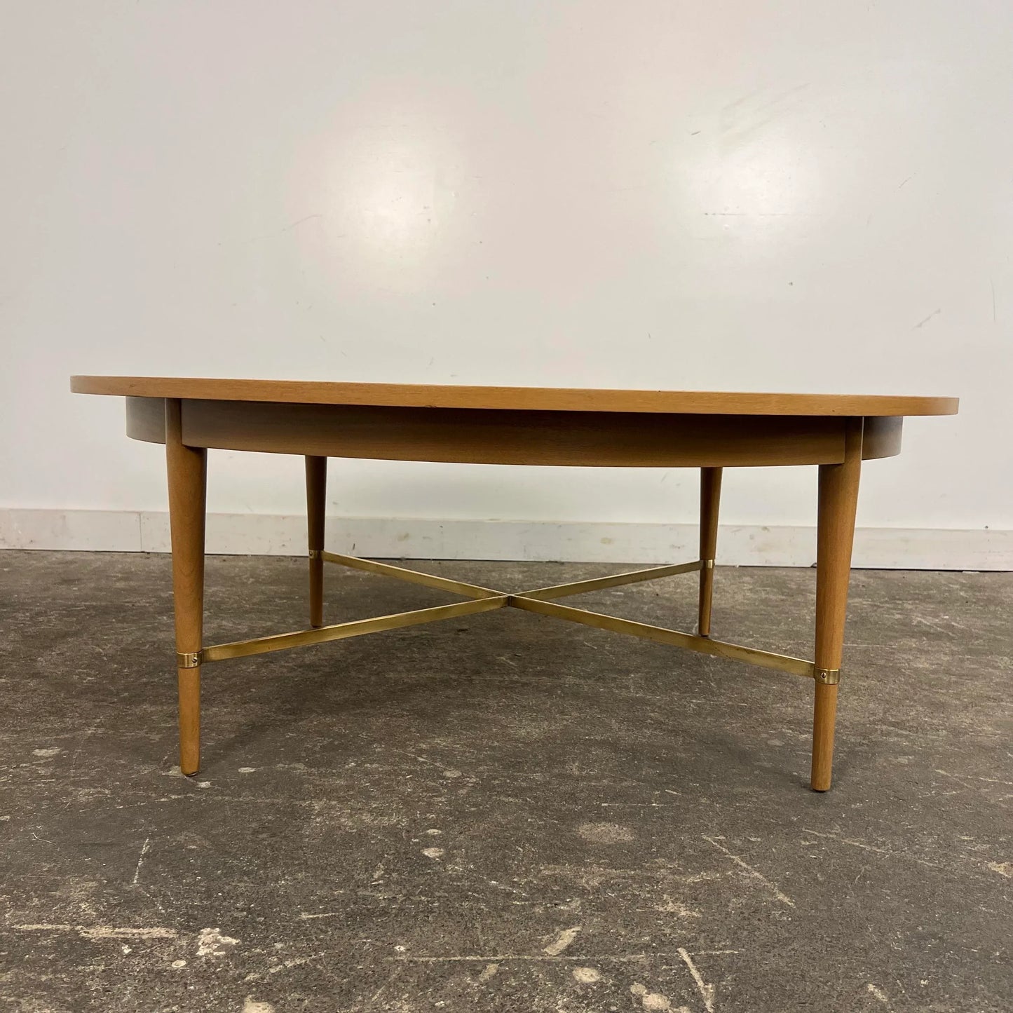 Paul McCobb for Calvin Refinished Coffee Table With Brass Stretchers