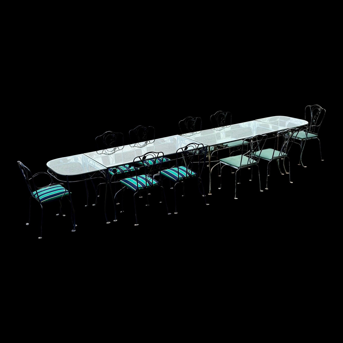 Massive Salterini Wrought Iron Glass Patio Dining Set