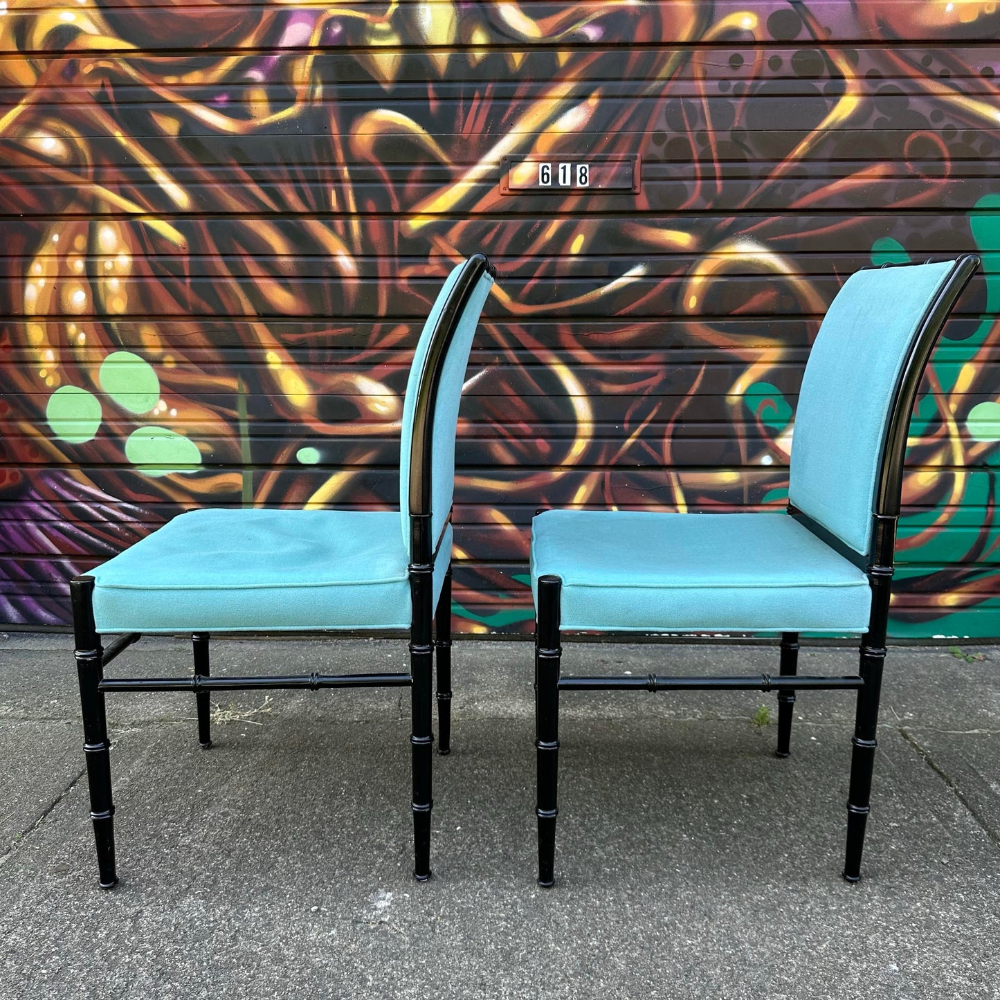 Set of 6 Faux Bamboo Dining Chairs Mid-Century Modern