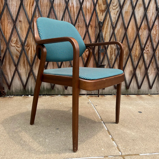 Pair of Bentwood Office Chairs by Don Pettit for Knoll Blue and White Fabric