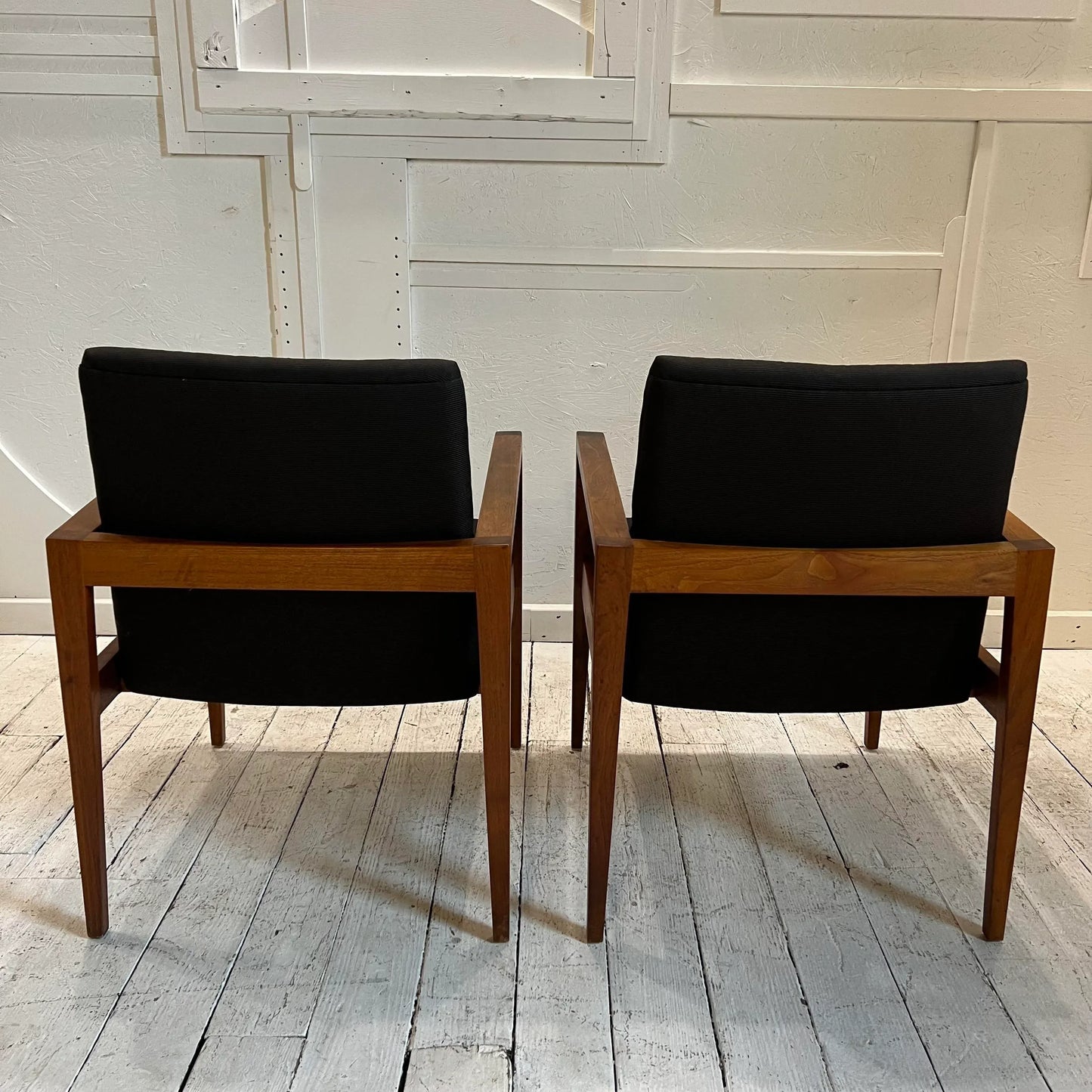 Jens Risom Designed Midcentury Pair of Arm Chairs Covered in Black Fabric