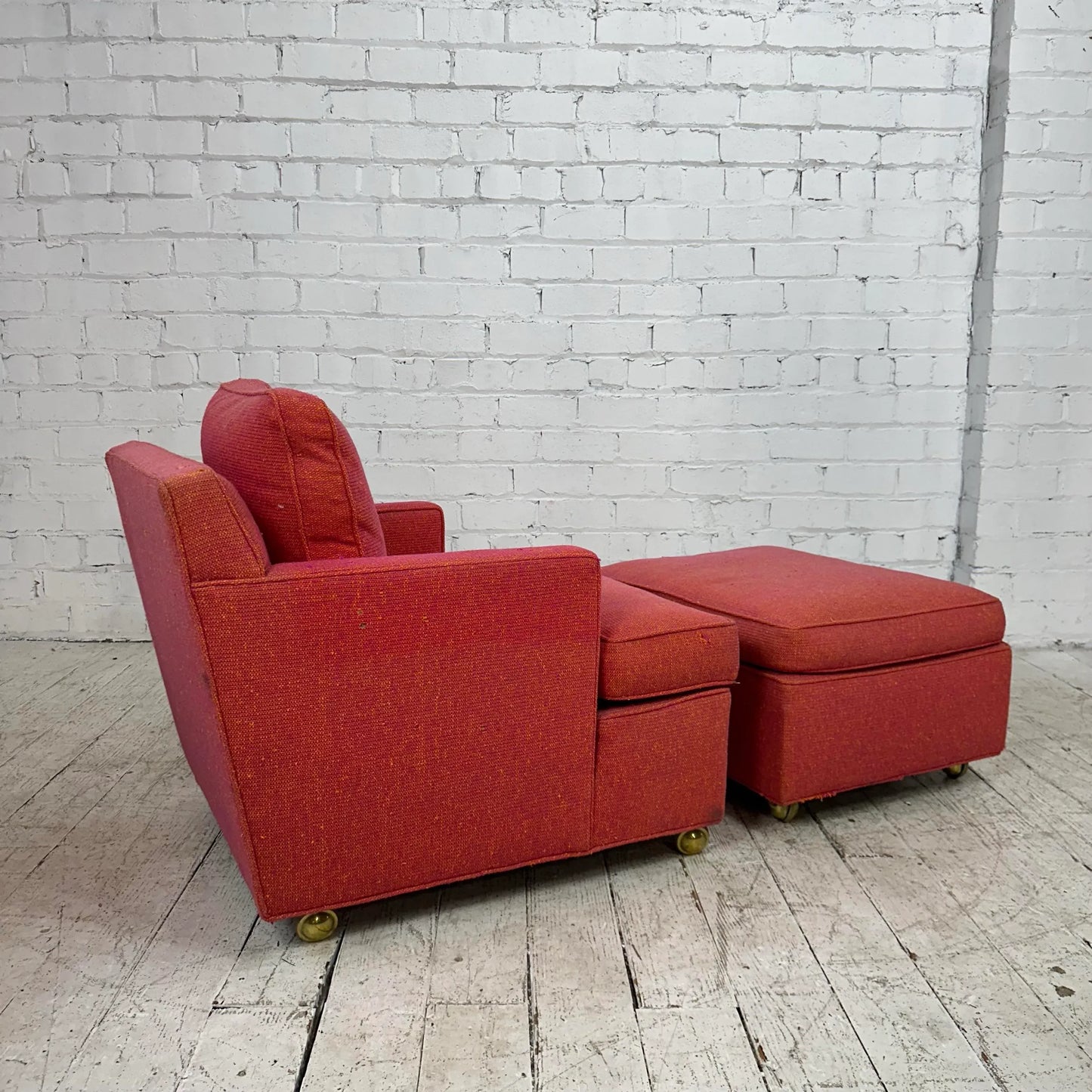 Pair of Red Edward Wormley for Dunbar Lounge Chairs With Ottoman