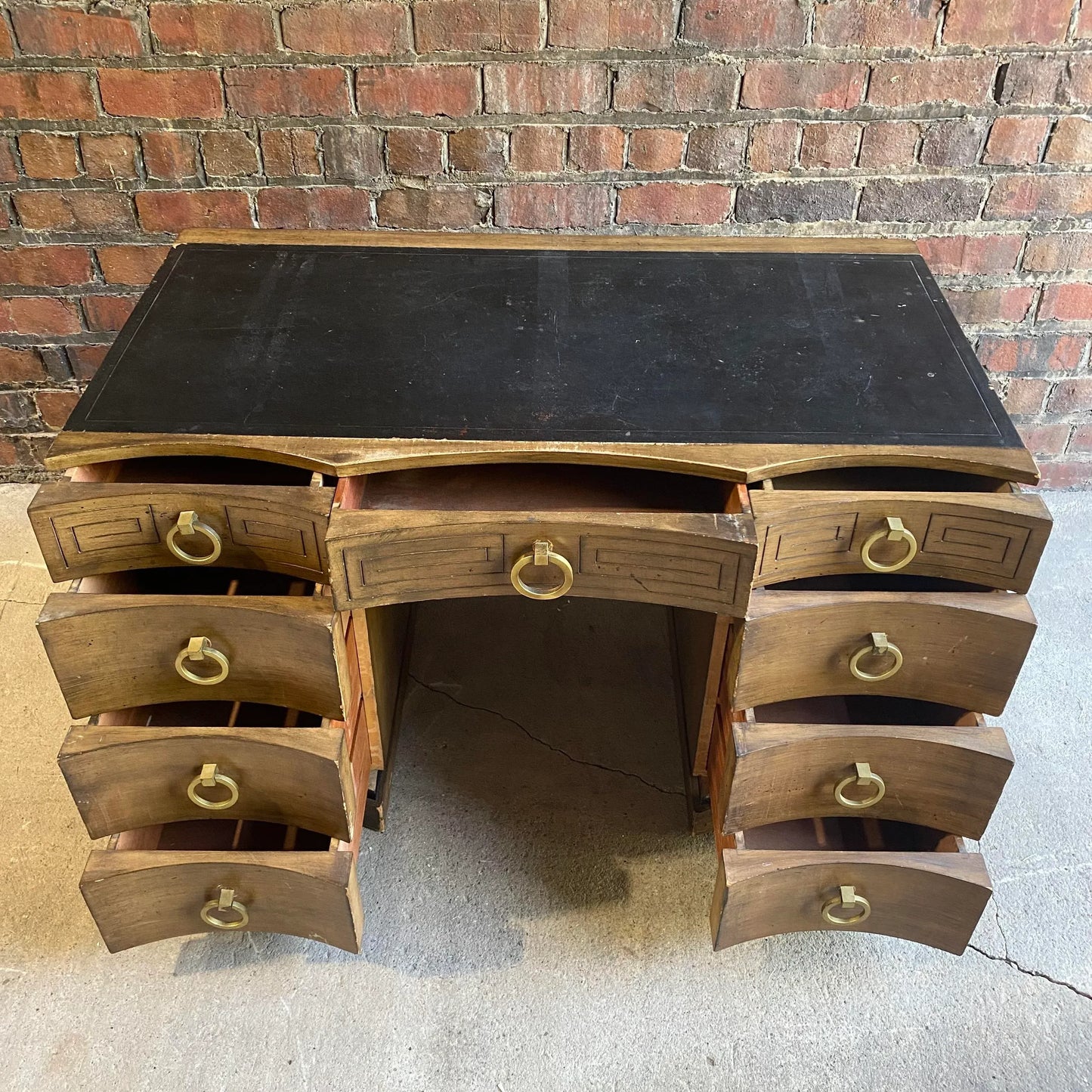 Mid 20th Century Greek Key Leather Top Desk Appears to Be by Parzinger