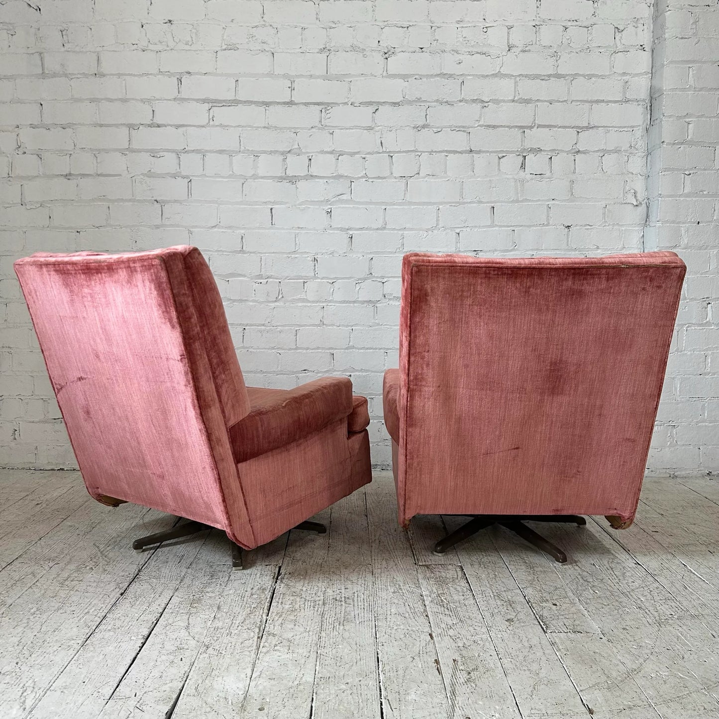 Pair of Velvet Rock & Swivel Tall Back Armchairs