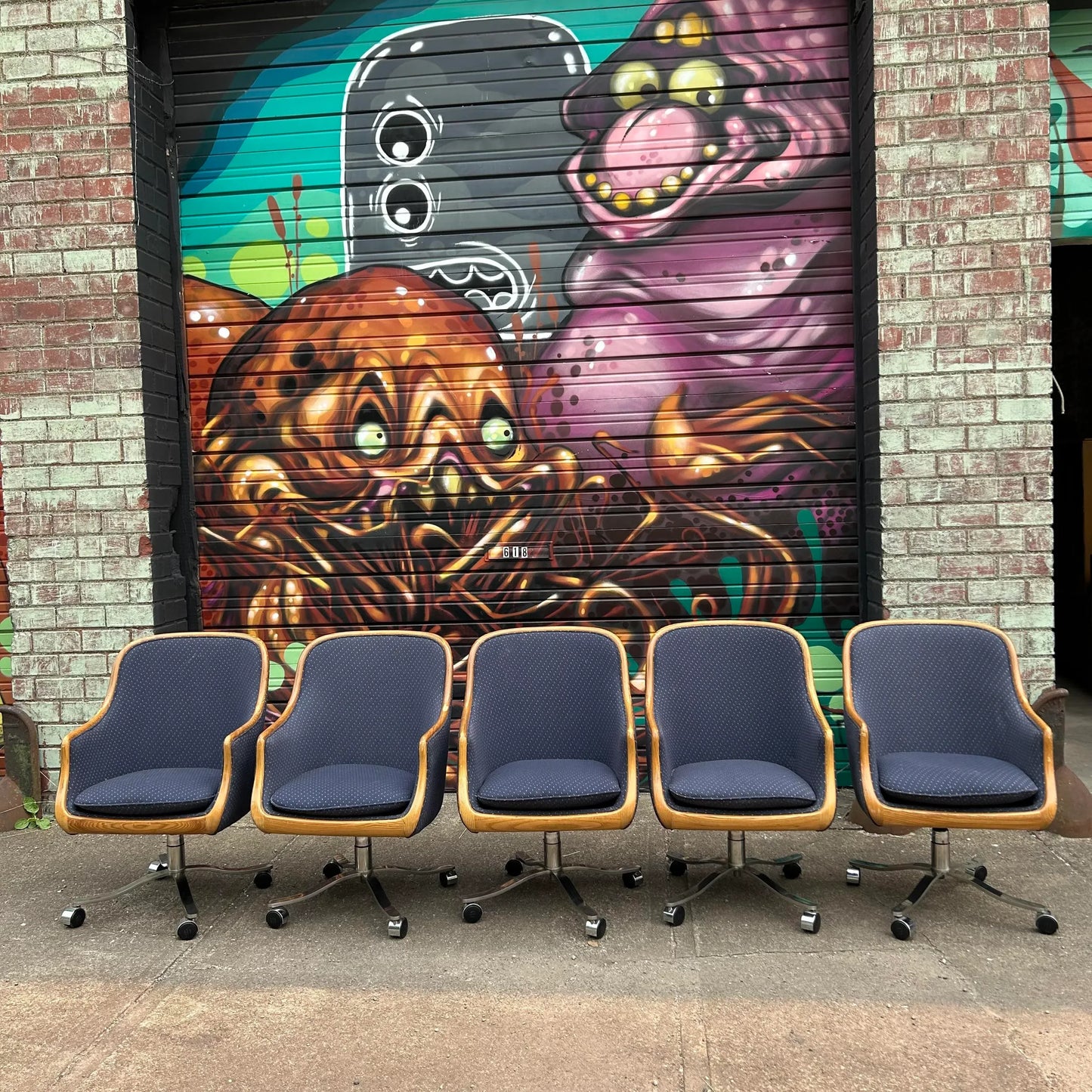 Set of 5 Ward Bennet Office Chairs Bentwood Stainless Polished Base