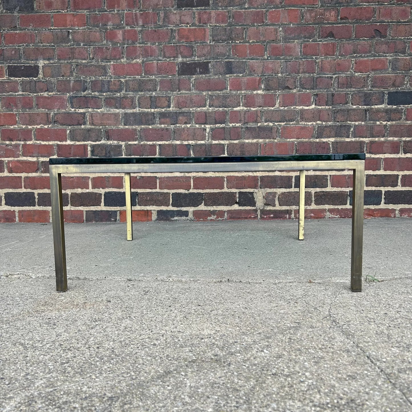 Mid Century Modern Square Bonze and Glass Coffee Table Knoll Style