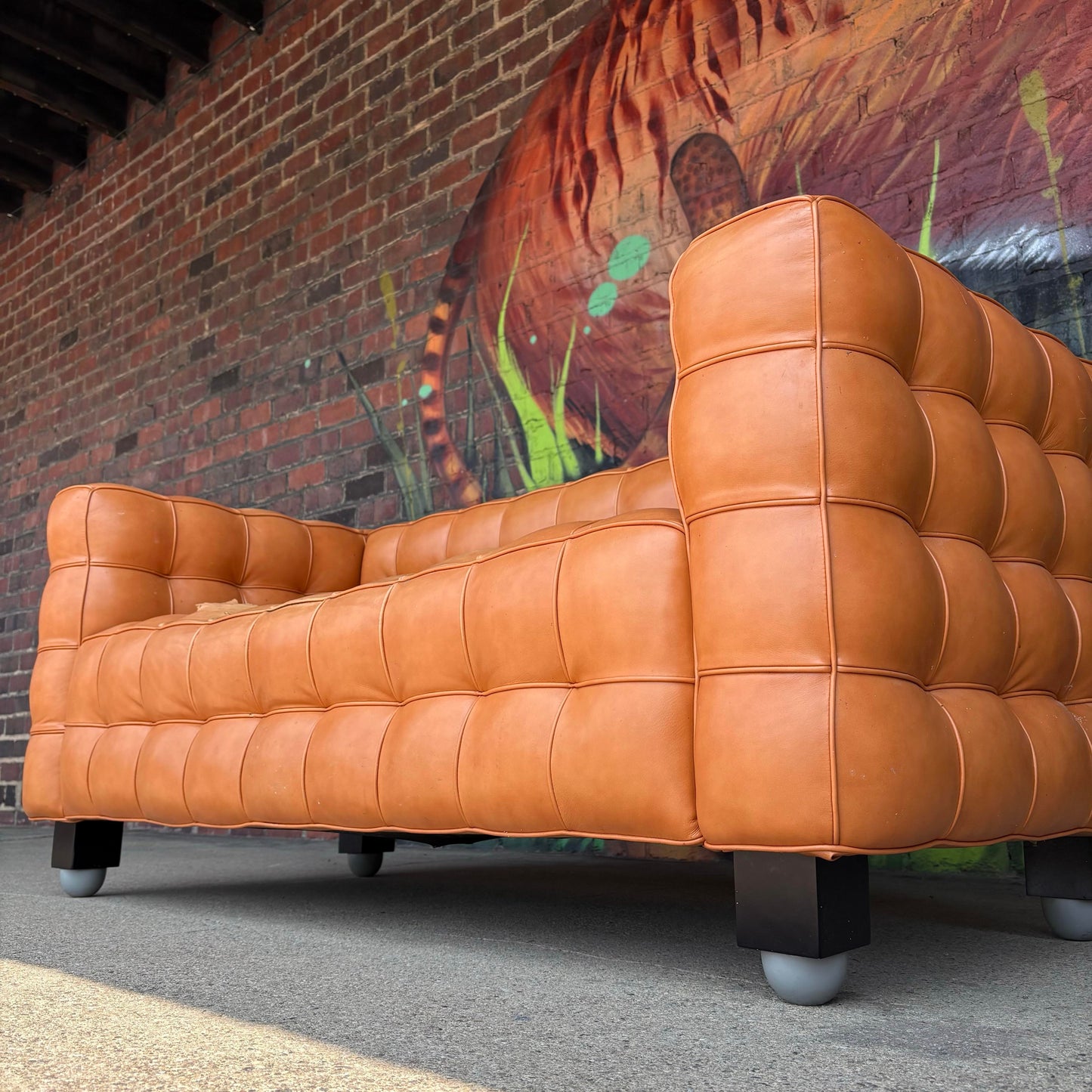 Josef Hoffman "Kubus" Sofa for Wittman Mid-Century Modern Tufted Leather