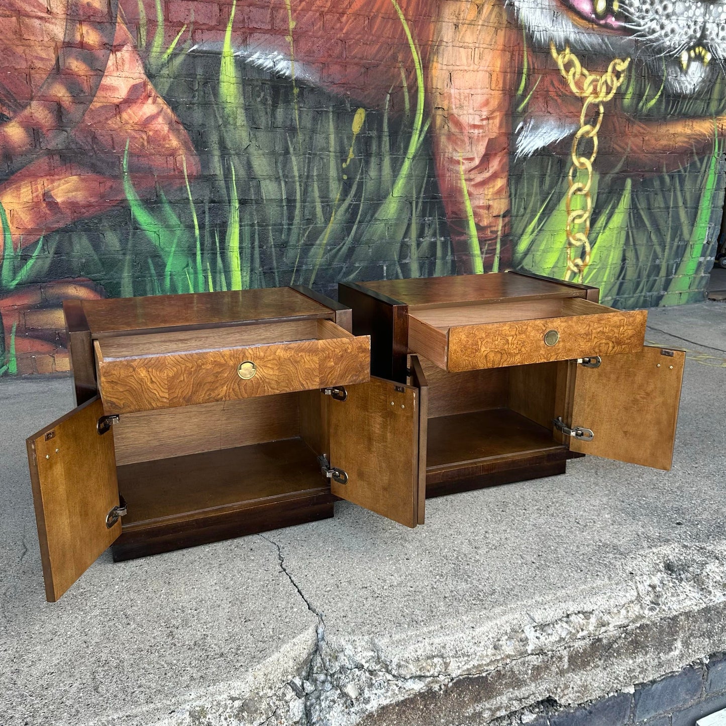 Pair of Century Furniture Burl Wood Nightstands End Tables