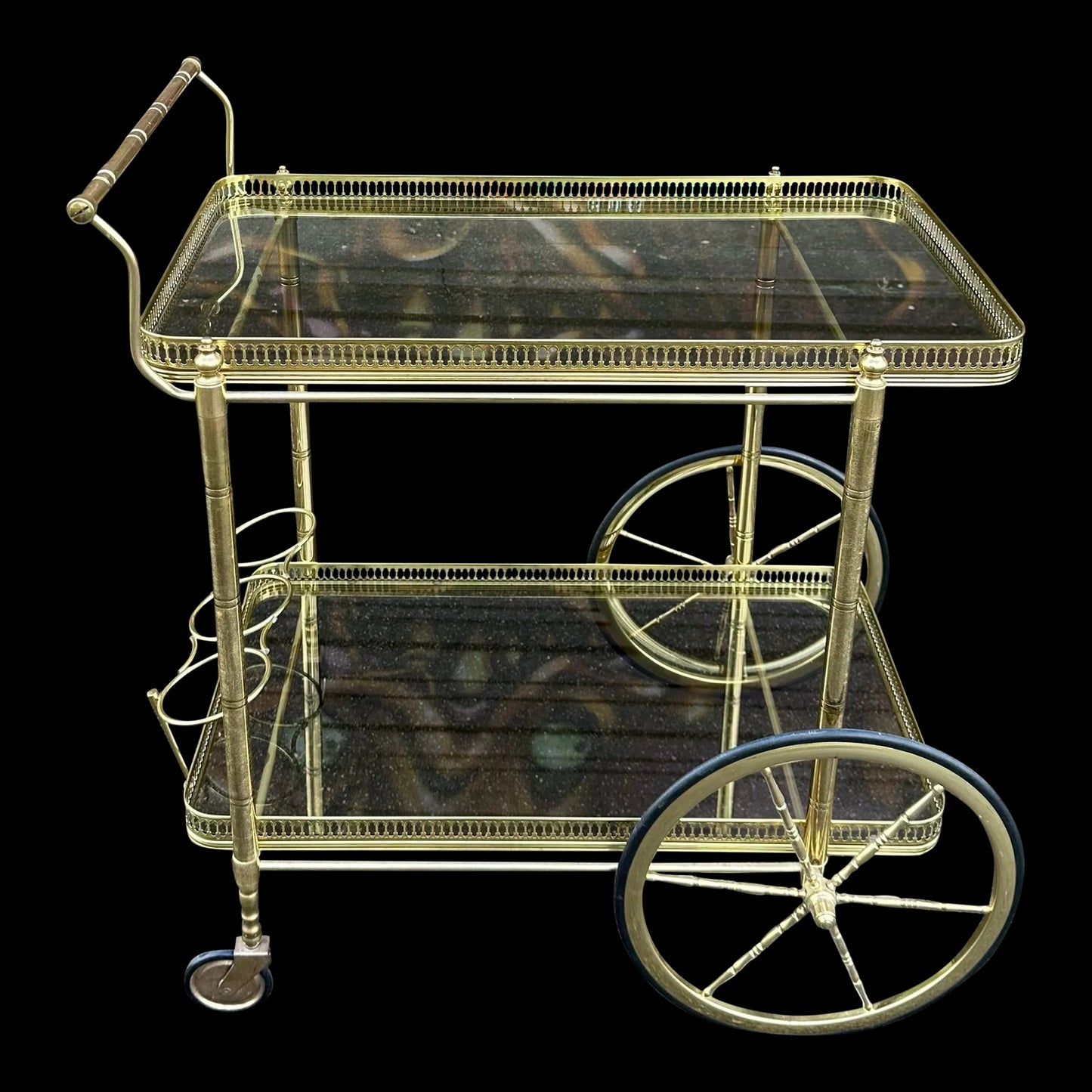 Maison Jansen Style Two Tiered Brass Bar Cart Hollywood Regency