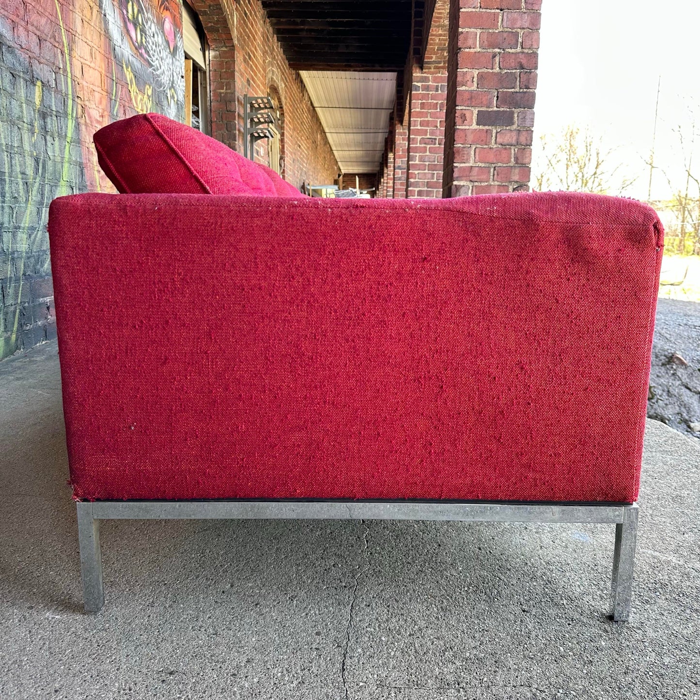 Mid Century Modern Florence Knoll Relaxed Chrome Base 3 Seater Sofa