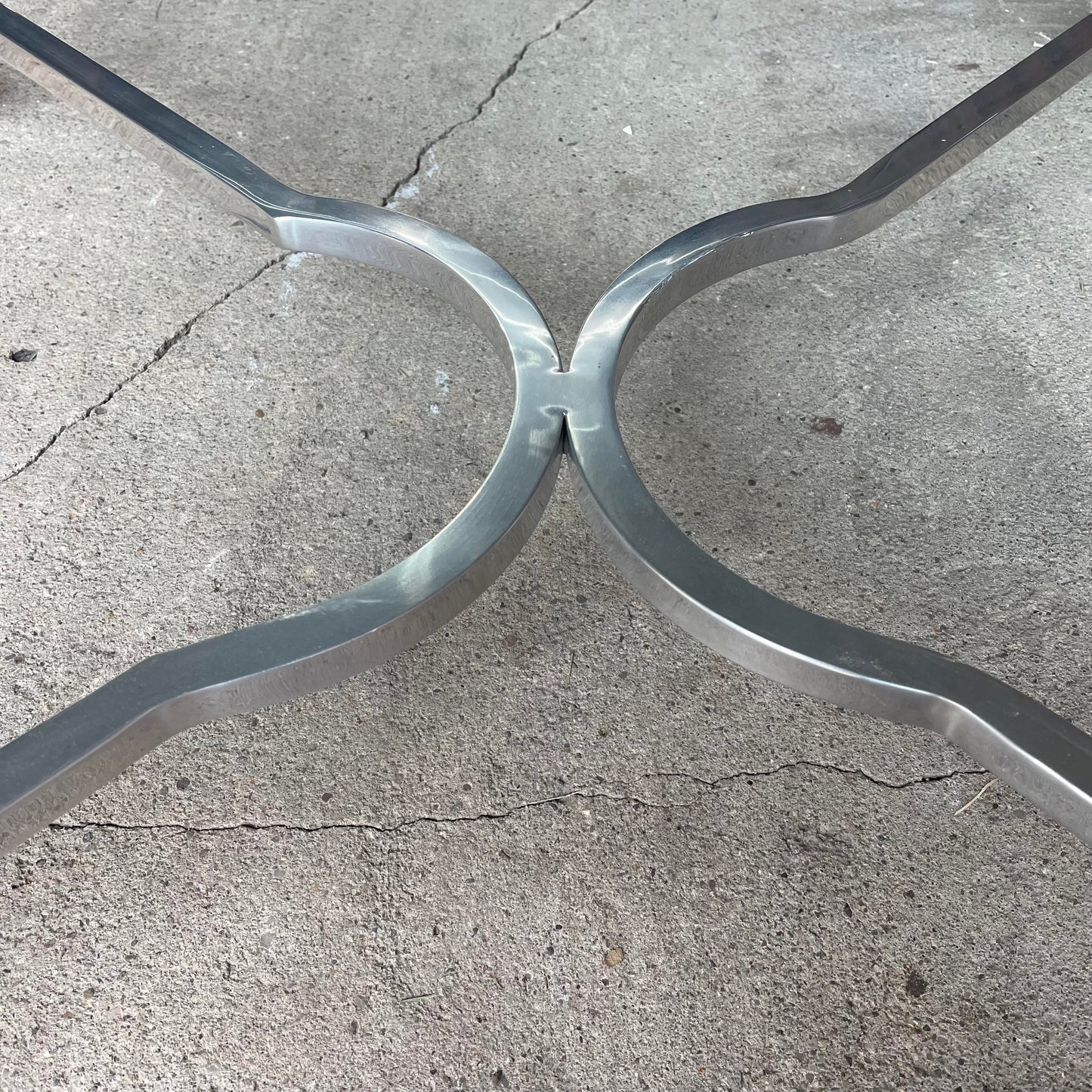 Mid 20th Century Square Chrome and Brass Hoof Base Coffee Table with Glass Top