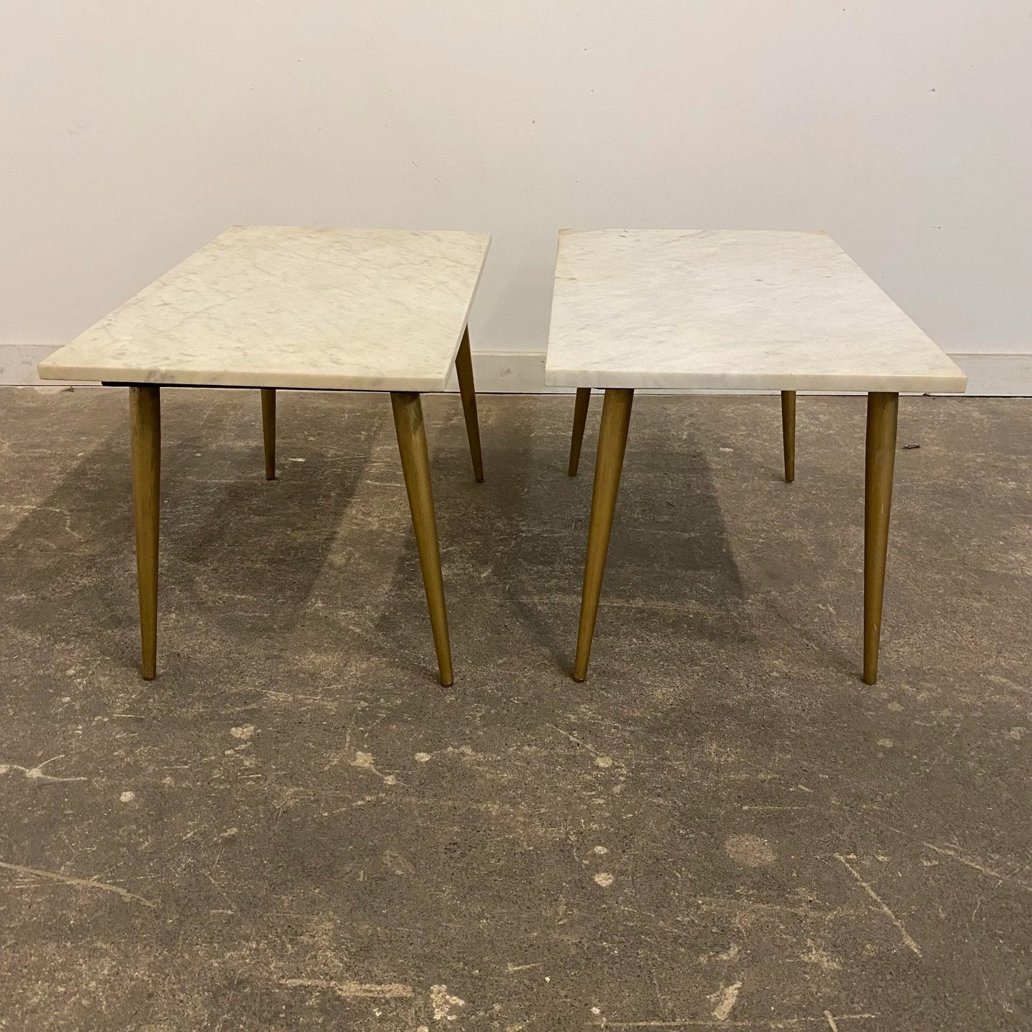 Mid 20th Century Modern Marble Side Tables With Brass Legs - a Pair