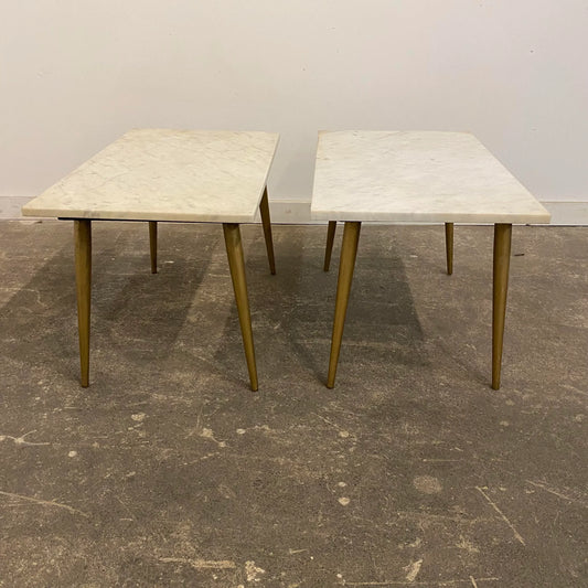 Mid 20th Century Modern Marble Side Tables With Brass Legs - a Pair