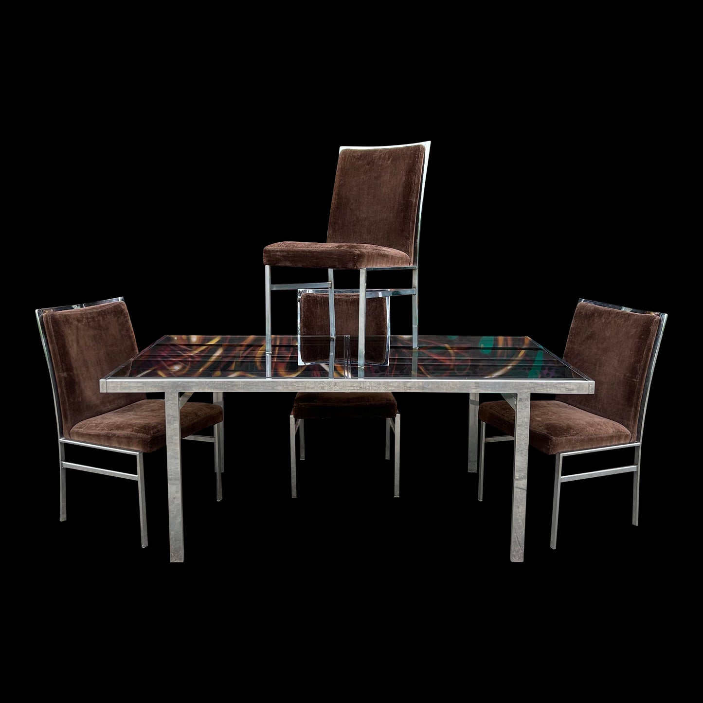 Milo Baughman Chrome and Smoked Glass Dining Set Dillingham Chairs