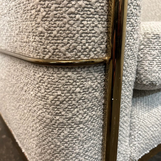 Lc2 Corbusier for Jack Cartwright Brass Arm Club Chair Recovered in Pindler Nubby Fabric