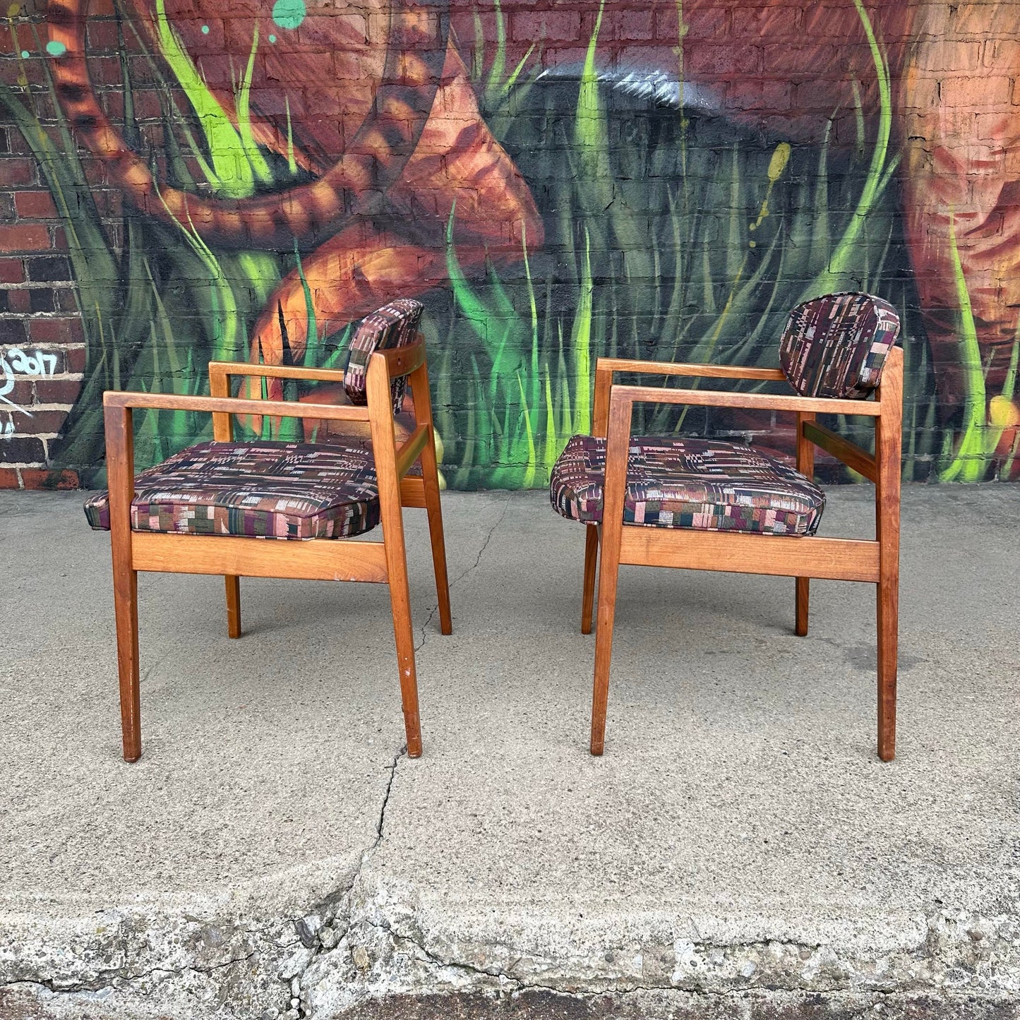 Pair of George Nelson Walnut Arm Chairs