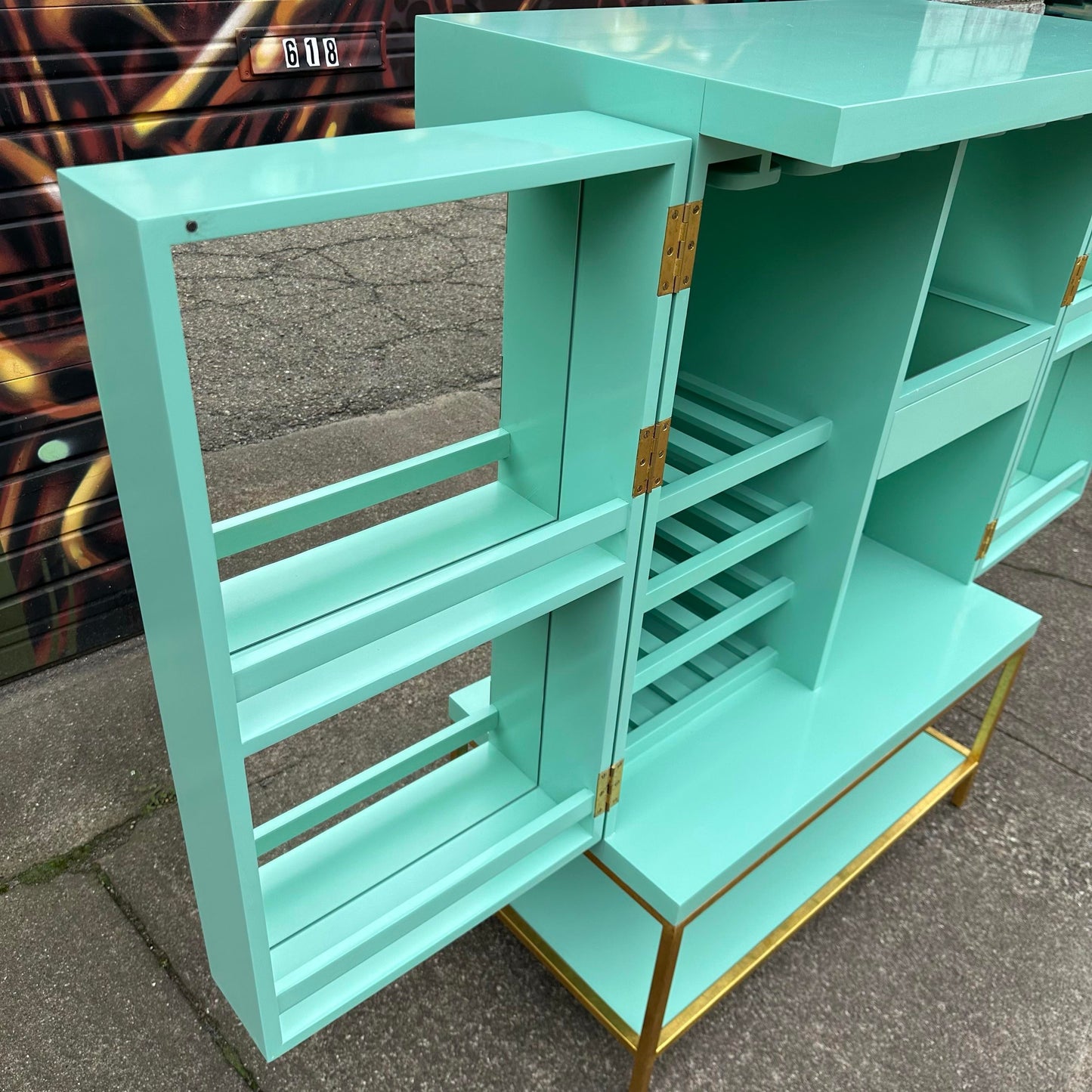 Tiffany-Blue Bar Cabinet With Gold and Mirrored Accents Anthropology