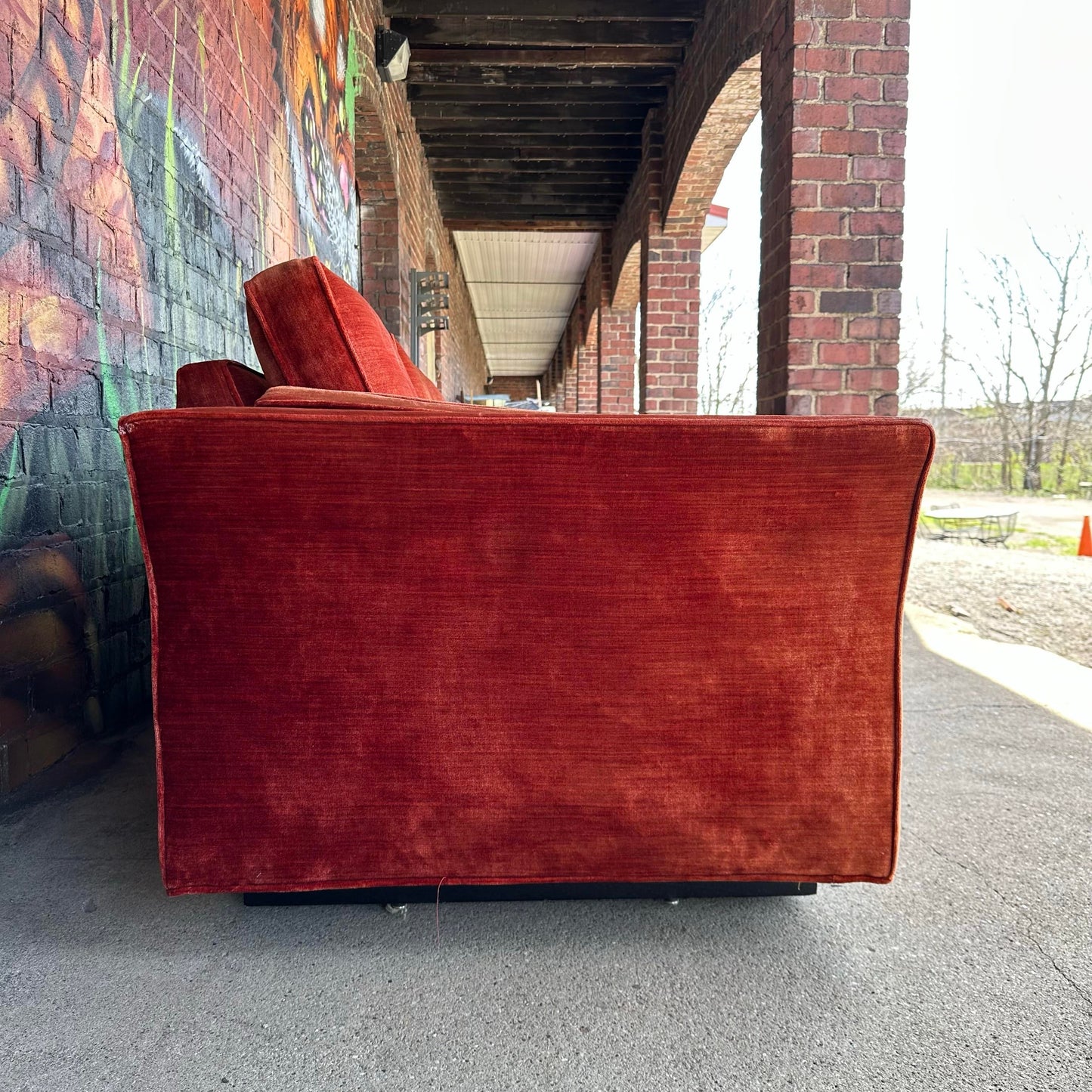 Directional Mid Century Full Size Velvet Sofa Flared Arms