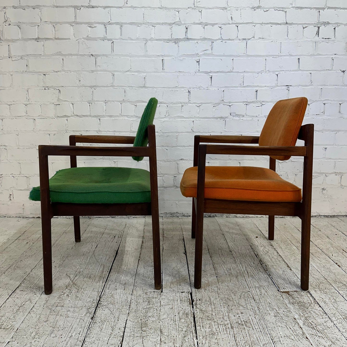 Pair of Jens Risom Walnut Arm Chairs