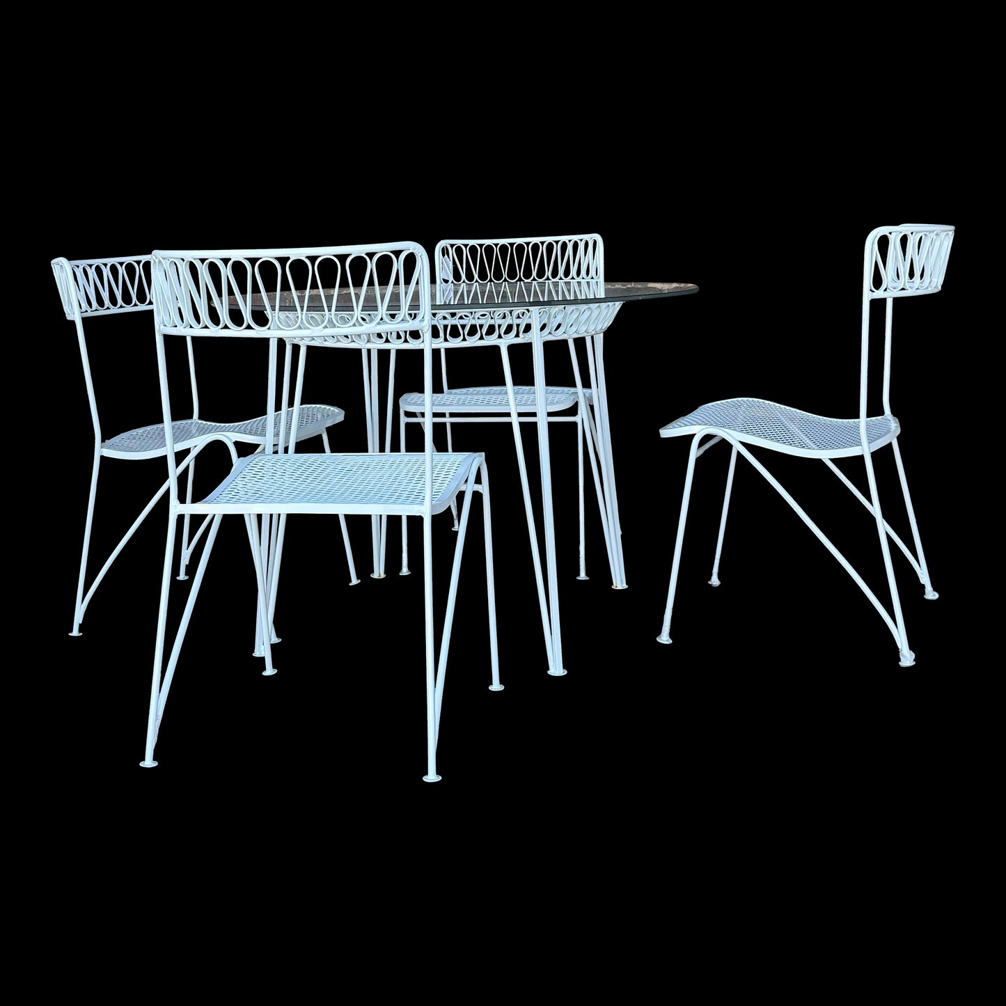 Salterini Ribbon Patio Table and 4 Chairs Wrought Iron Mid Century