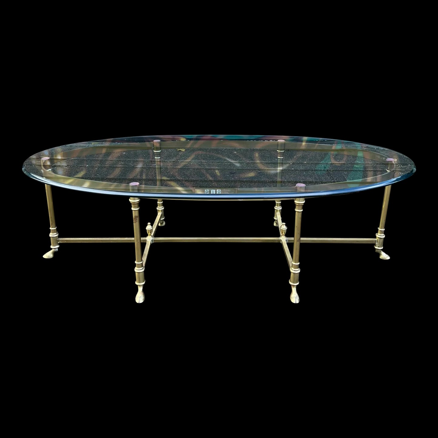 Large Racetrack Labarge Glass and Brass Oval Coffee Table