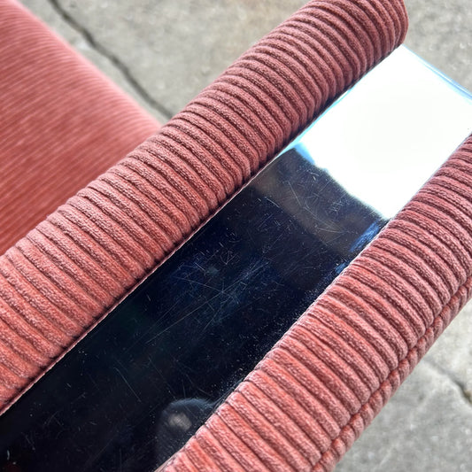 Reupholstered Milo Baughman Style Chrome Sofa in Crypton Salmon Corduroy