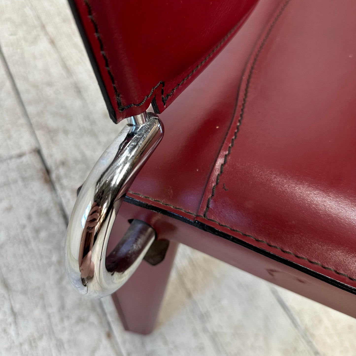 Maroon Leather and Chrome Italian Designed Chair by Arper.