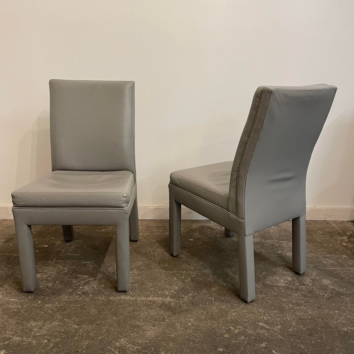 Mid Century Modern Grey Leather Dining Chairs - Set of 6