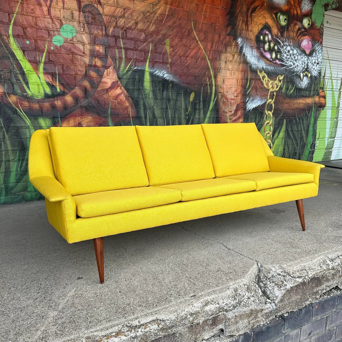 Reupholstered and Refinished Yellow Dux Sofa