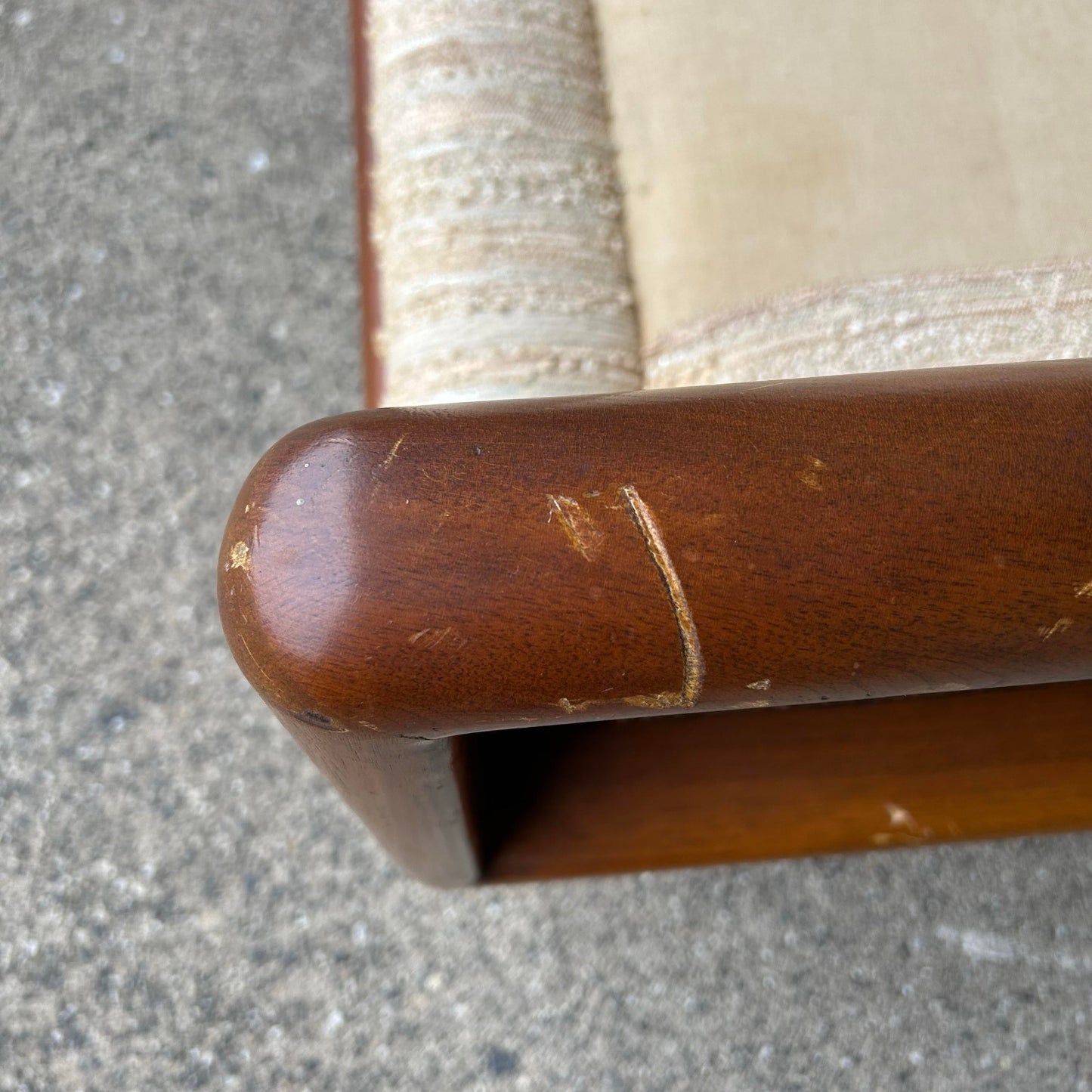 T. H. Robsjohn Gibbings Style Walnut Framed Sofa With Brass Legs