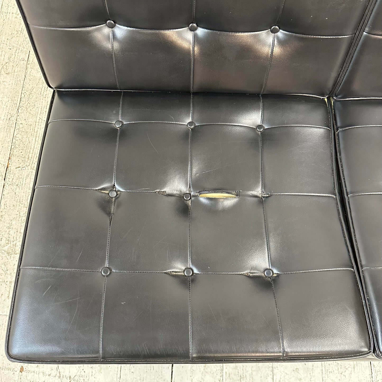 Knoll Black Vinyl Sofa by Florence Knoll