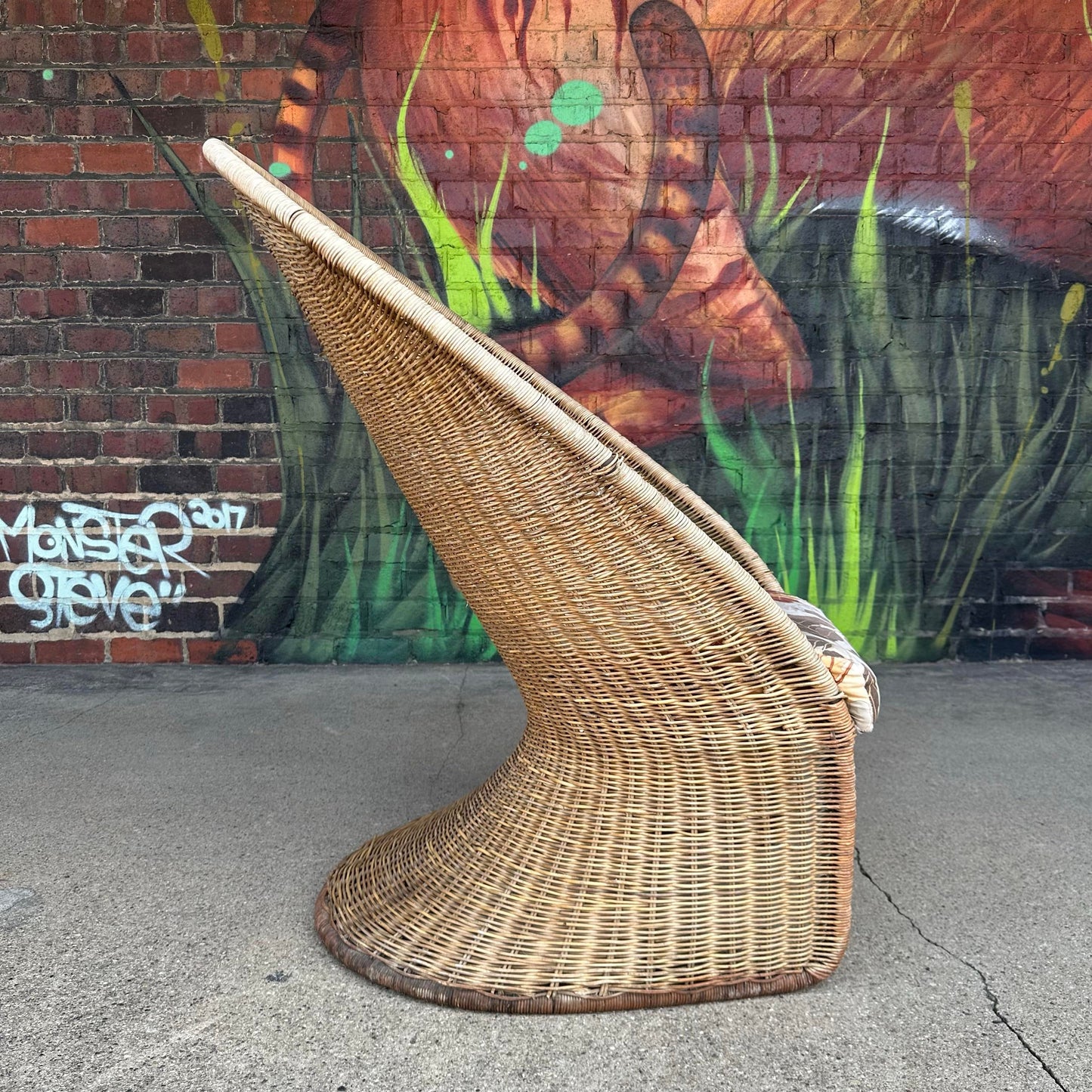 Mid-Century Modern Adrian Pearsall Comfort Designs Tall Rattan Wicker Peacock Chair