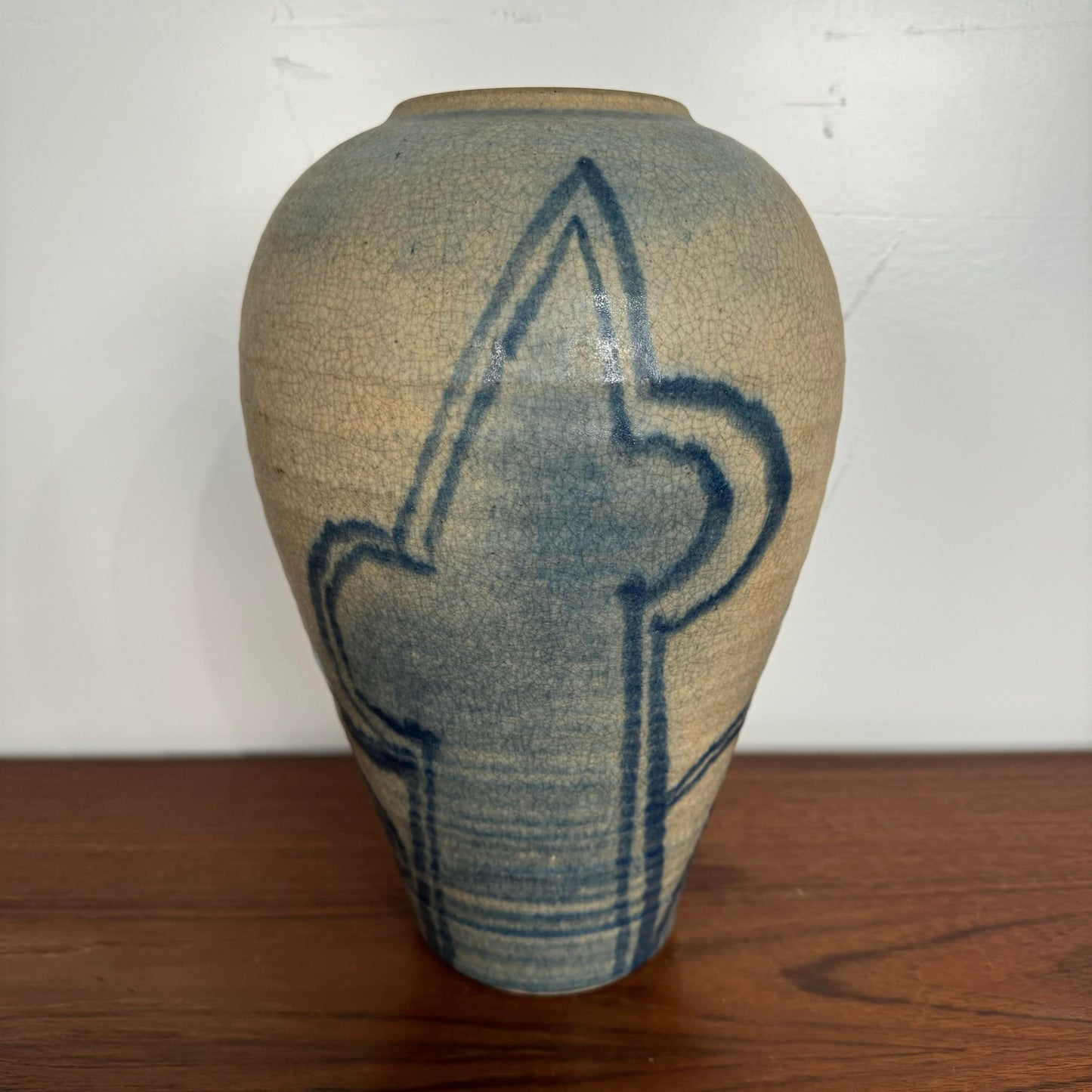 Blue and Cream Ceramic Glazed Vase