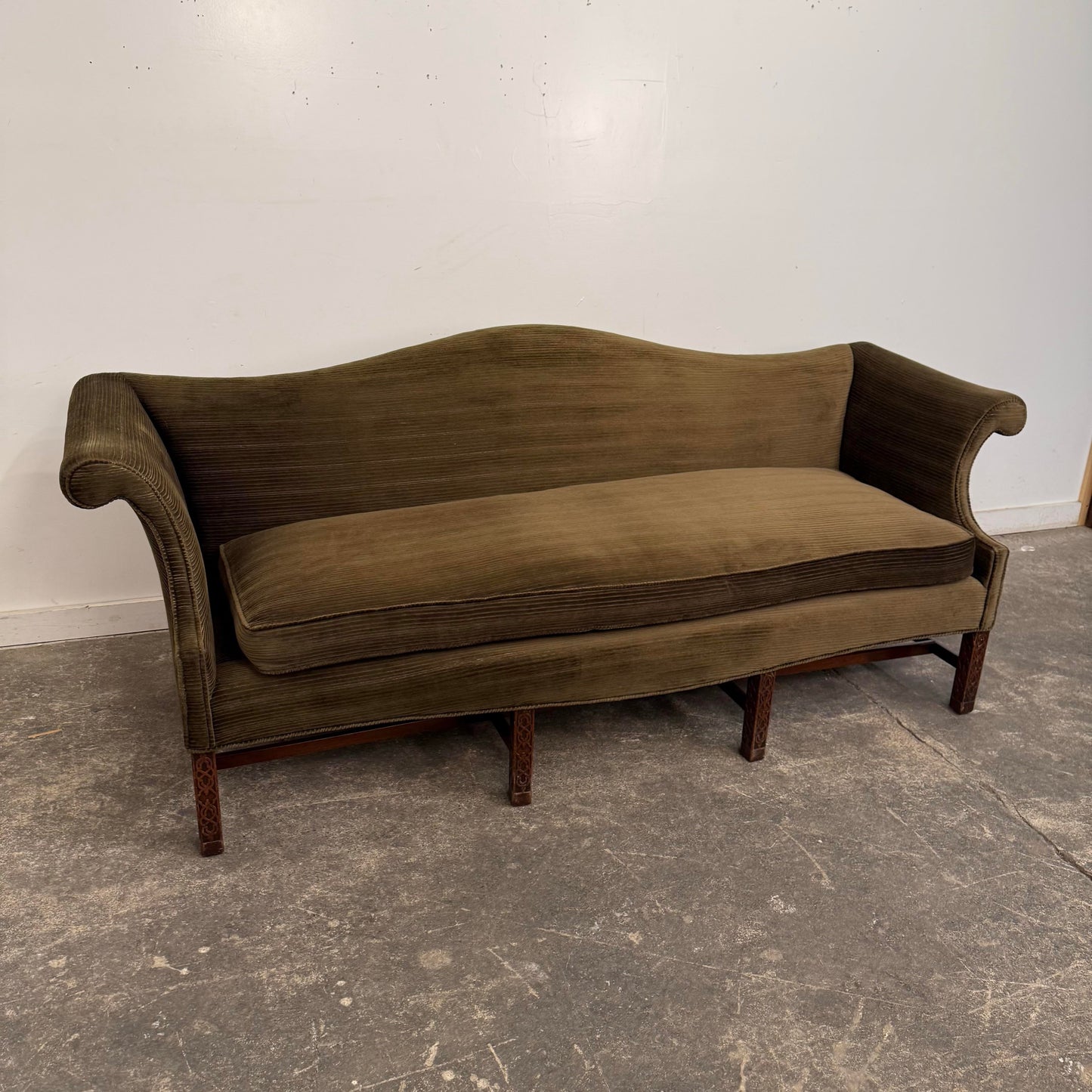 Antique English Chippendale Style Camelback Sofa