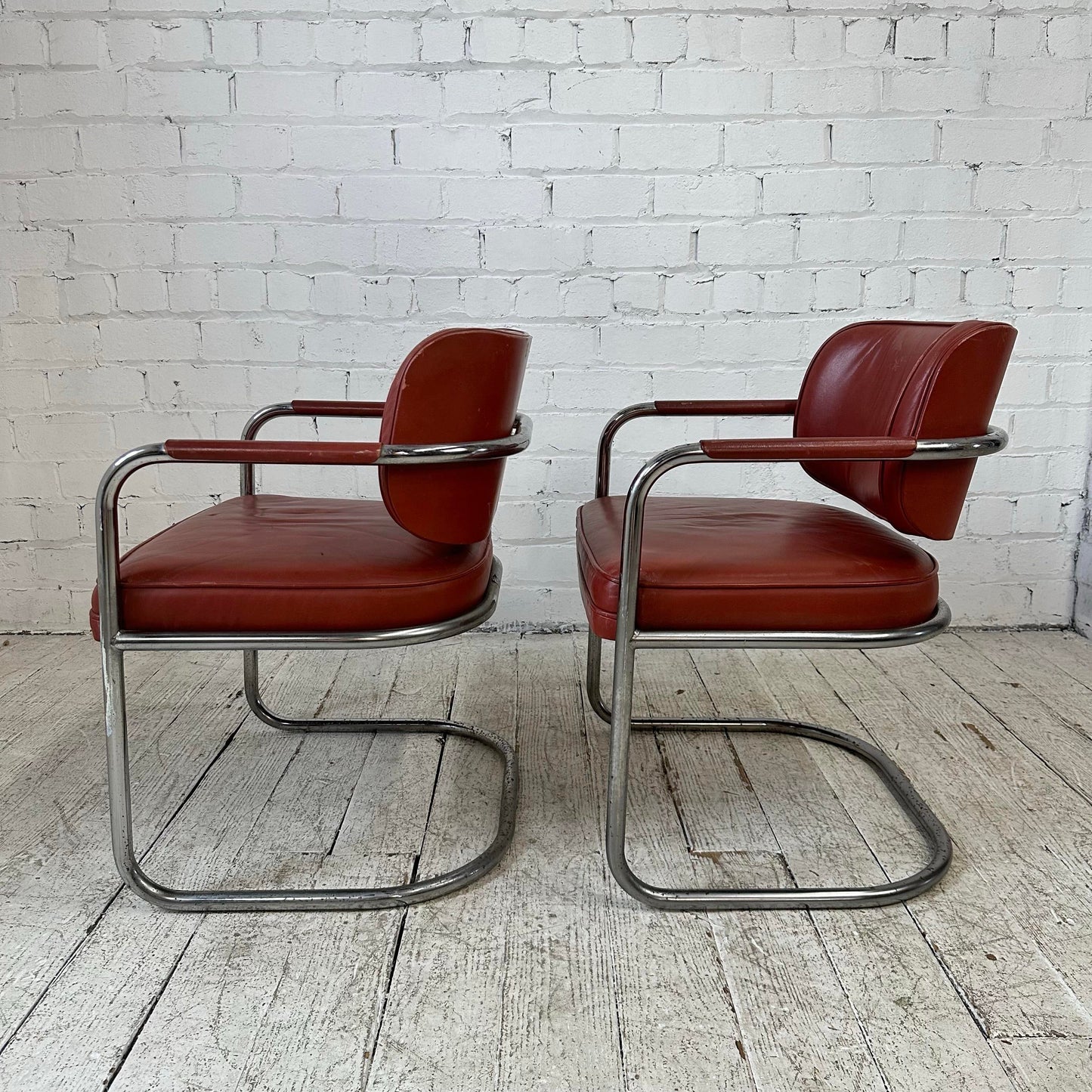 Pair of Chrome and Leather Chairs by Brayton International Collection