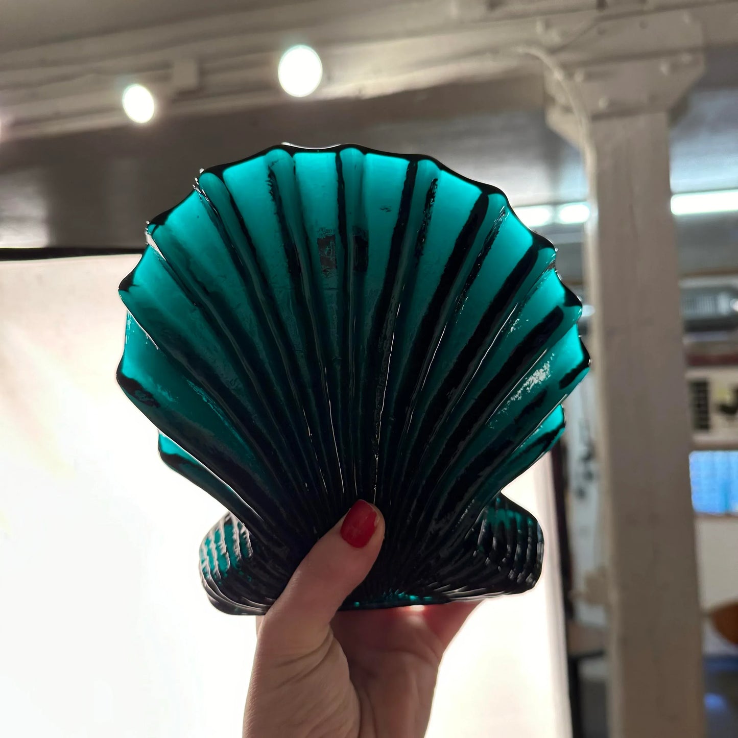 Pair of Blenko Glass Green Teal Clam Shell Bookends