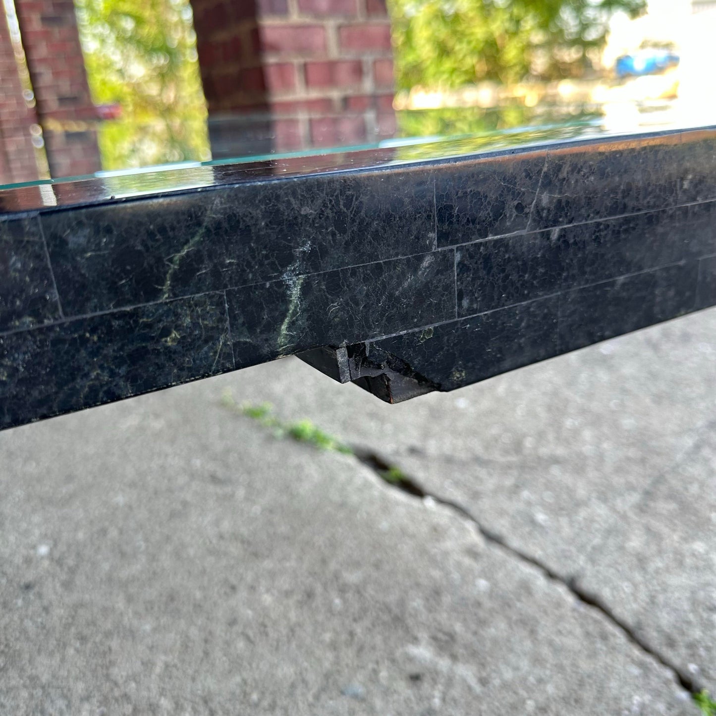 Casa Bique Tessellated Marble Glass and Brass Coffee Table Maitland Smith Style