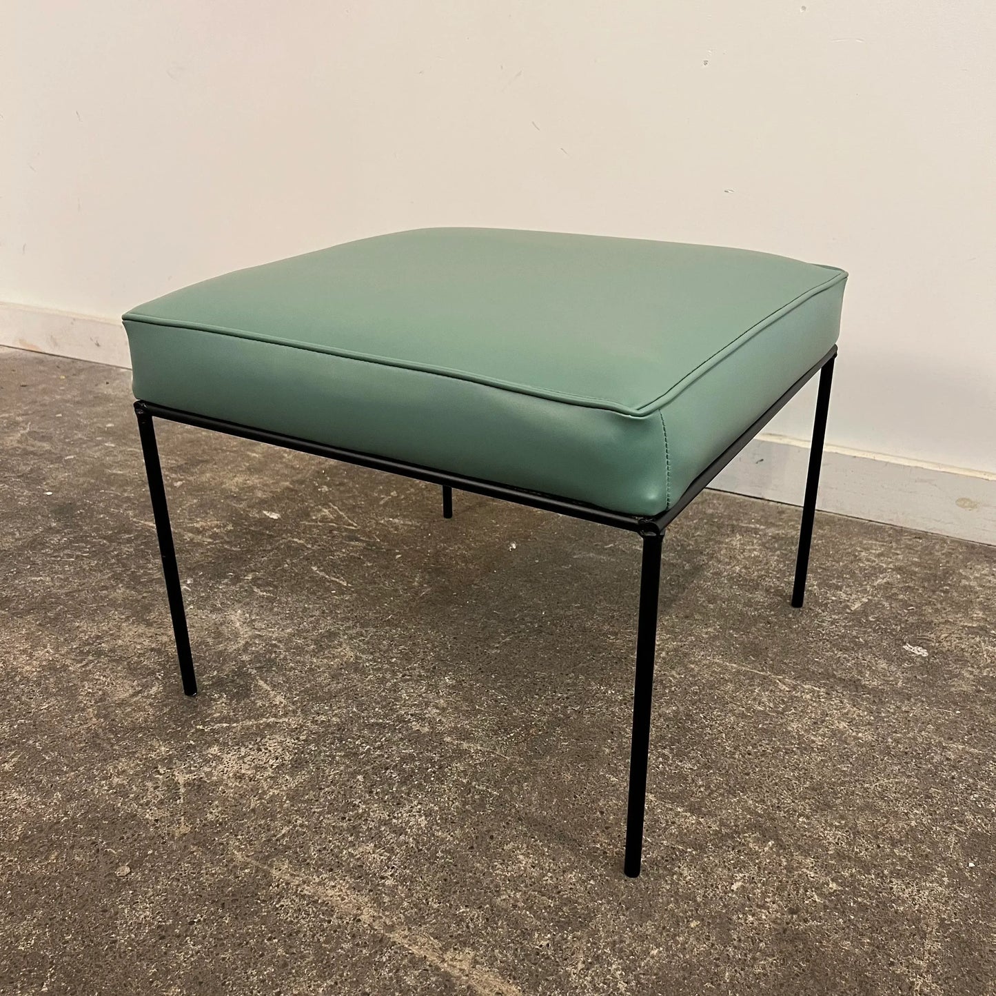 Paul McCobb Style Ottoman Teal Leatherette Vinyl
