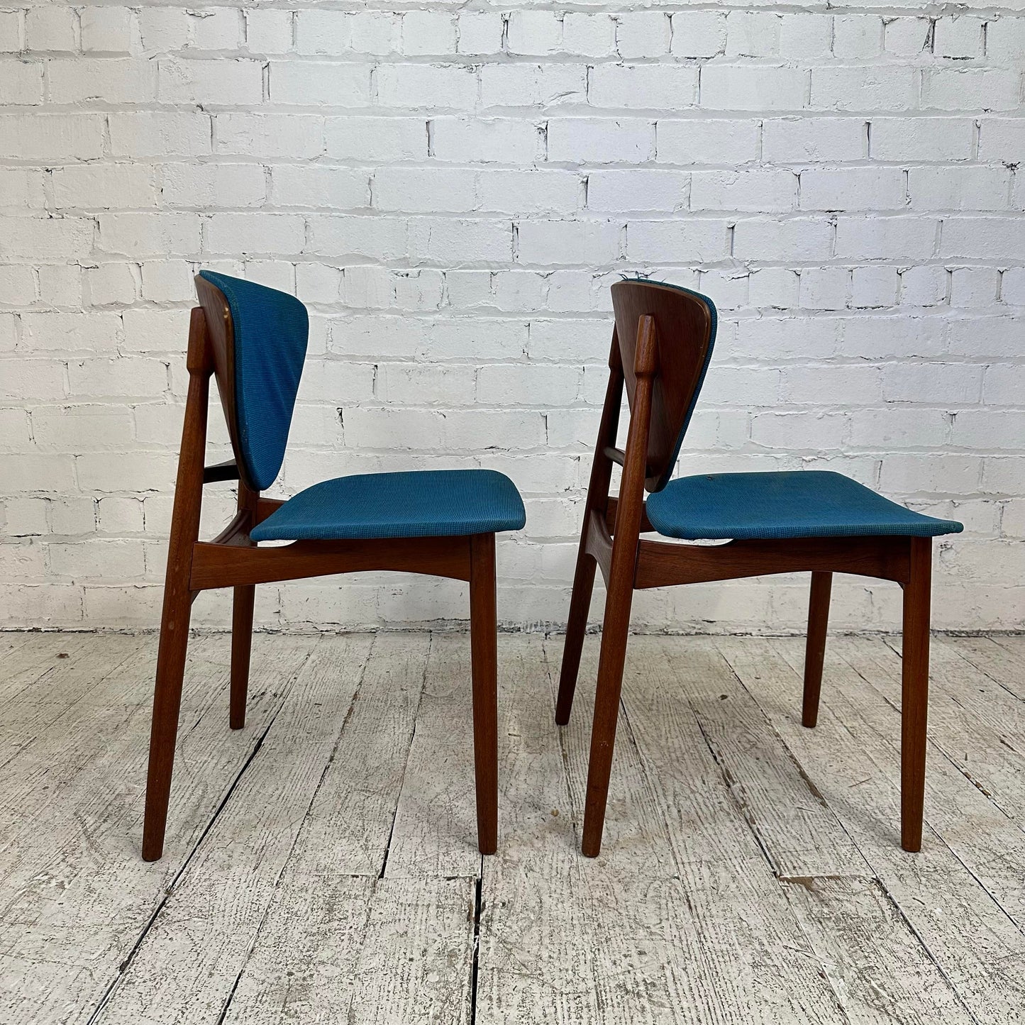Pair of Danish Wooden Dining Side Chairs With Exposed Wood Backs