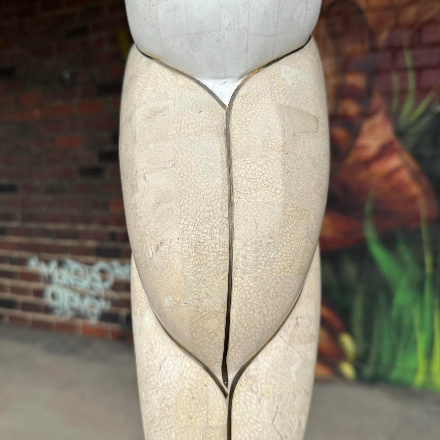 Large Maitland Smith Tessellated Marble Crane Sculpture 71 Inches Tall